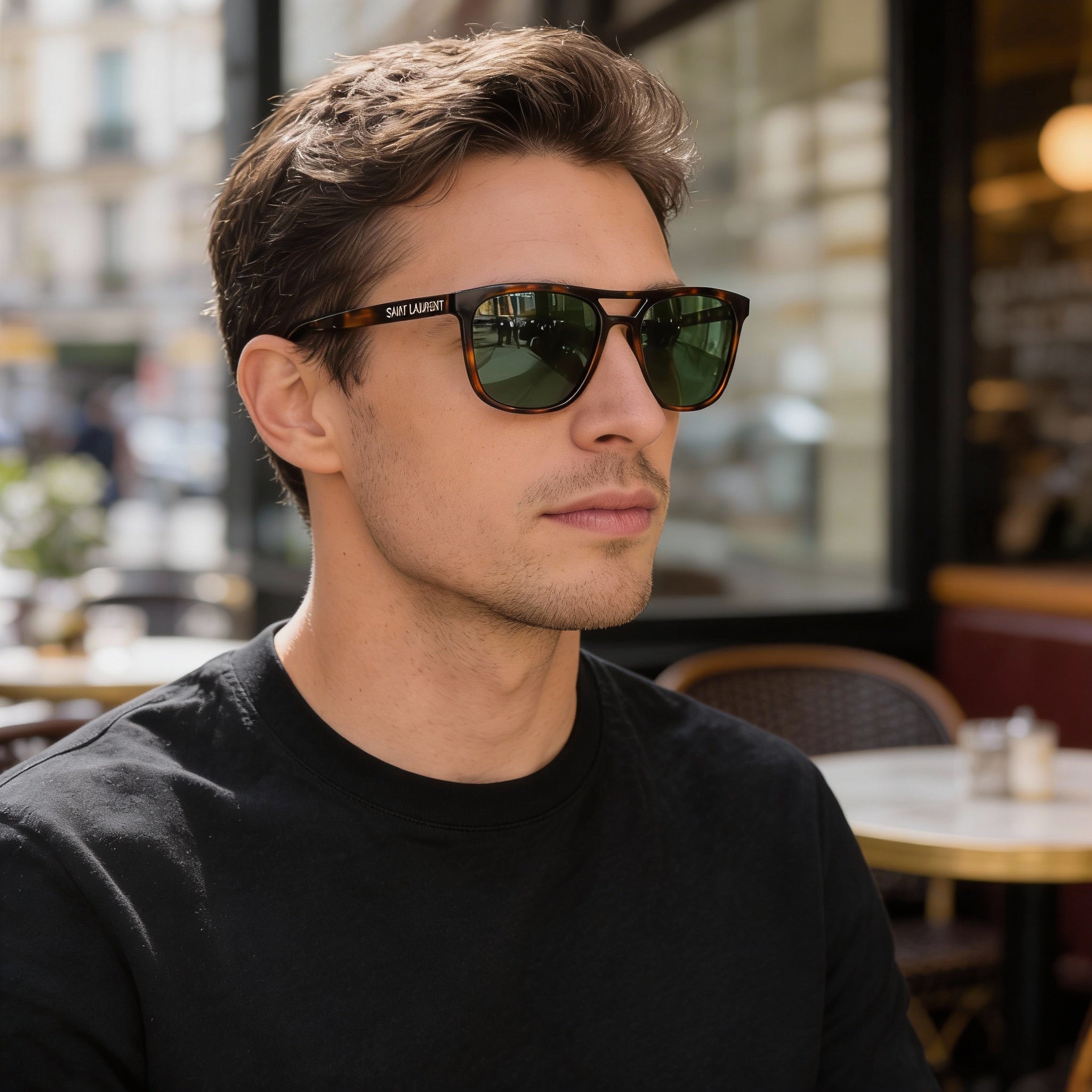 Gafas de sol Yves Saint Laurent SL 455-002 para hombre, color Havana, con lentes verdes y protección UV, talla 56, Photo 5