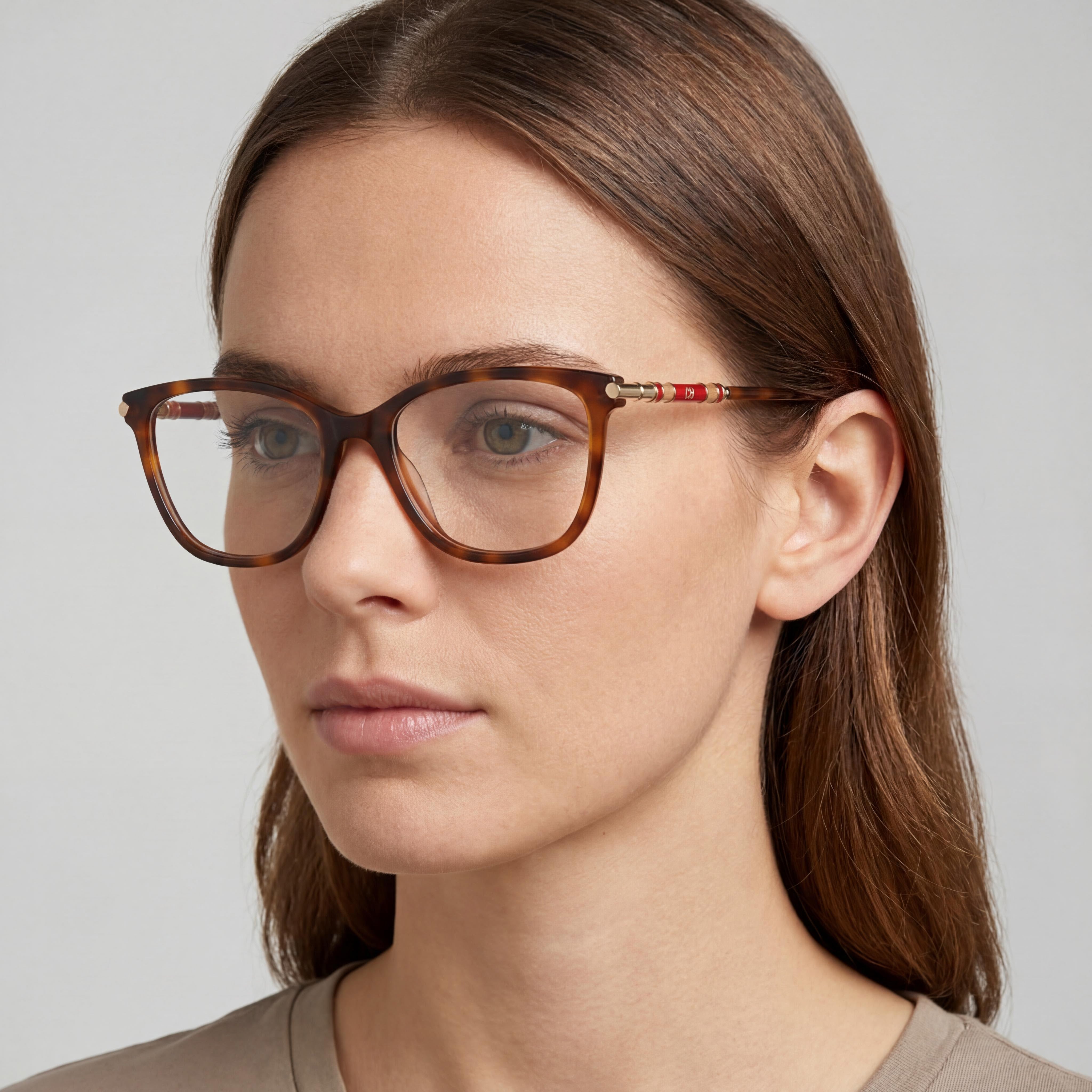 Carolina Herrera Ch 0027 Women's Rectangular Full-Rim Acetate Havana Gold Frame with Havana Polycarbonate Lenses 55mm, Photo 4