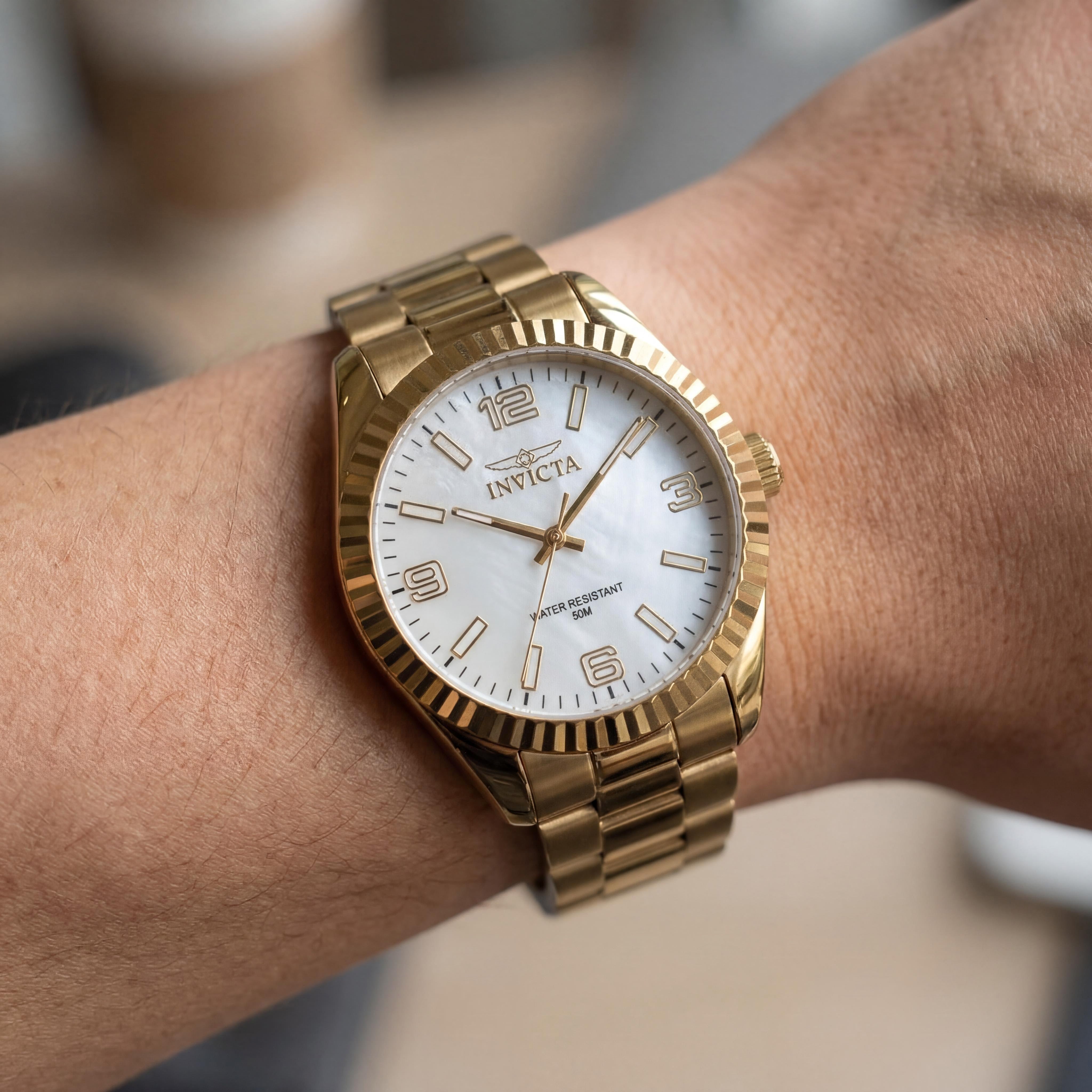 Invicta Specialty 50126 Reloj de pulsera de cuarzo de acero inoxidable dorado para hombre con esfera de nácar de 43 mm, Photo 4