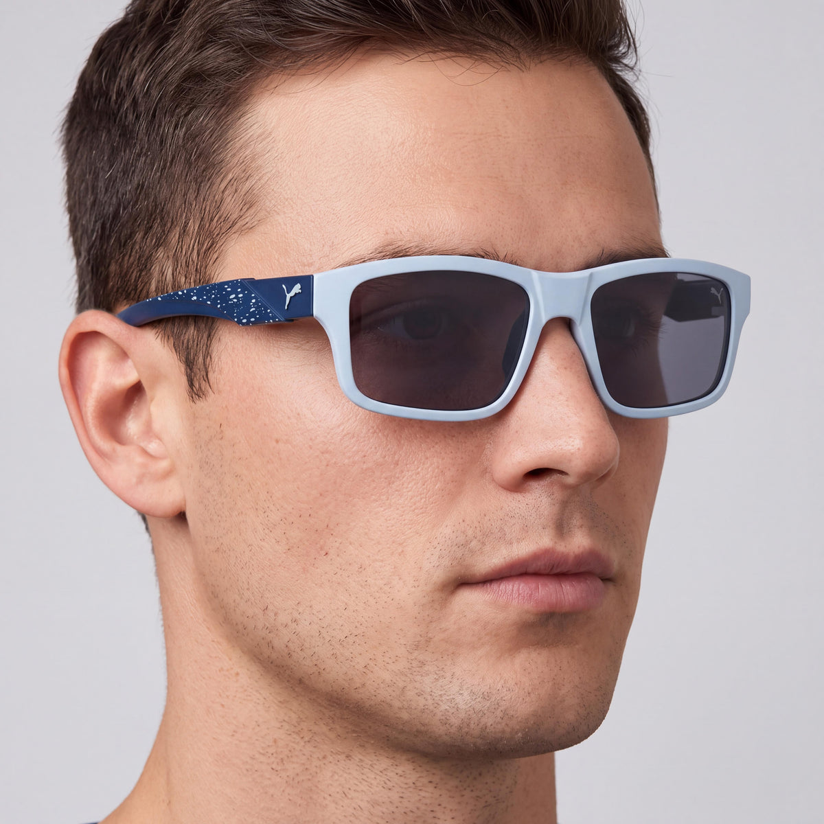 PUMA PU0396S Men's Casual Sunglasses with Grey-Blue-Grey Recycled Frame and Non-Polarized Lenses 56mm, Photo 3