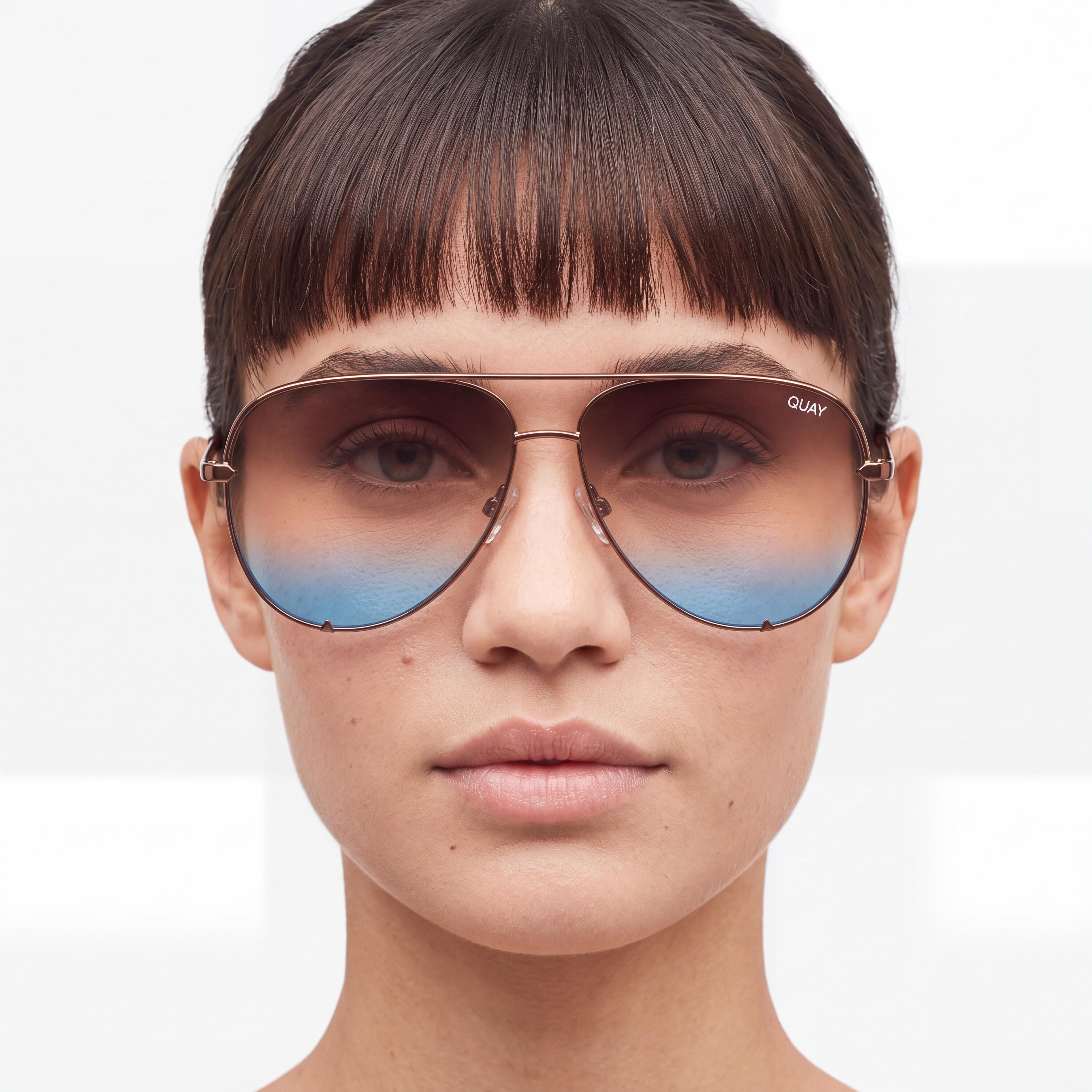 QUAY AUSTRALIA High Key Extra Large Unisex Metal Frame Sunglasses with Chocolate Brown Blue Non-Polarized Lenses & UV Protection, Photo 5