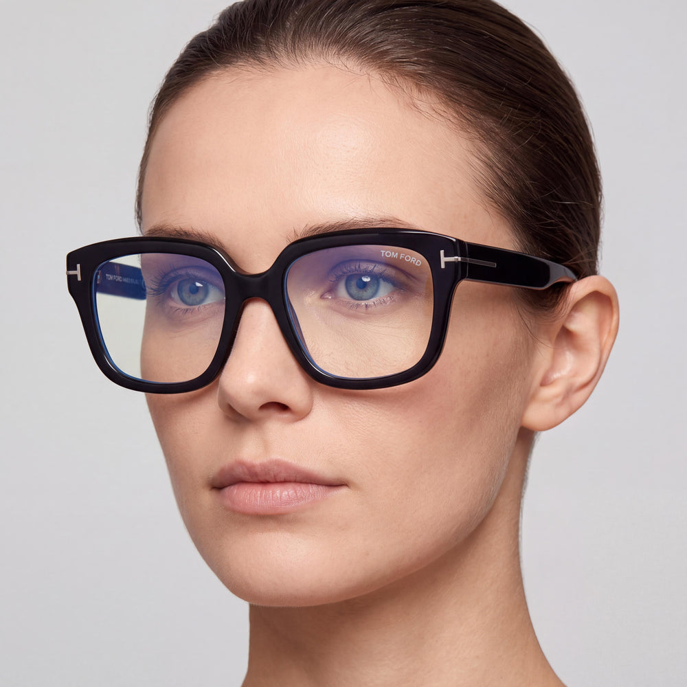 Marcolin Ft6094-b Women's Shiny Black Blue Filter Plastic Non-Polarized Black Lens Sunglasses 54-19-140