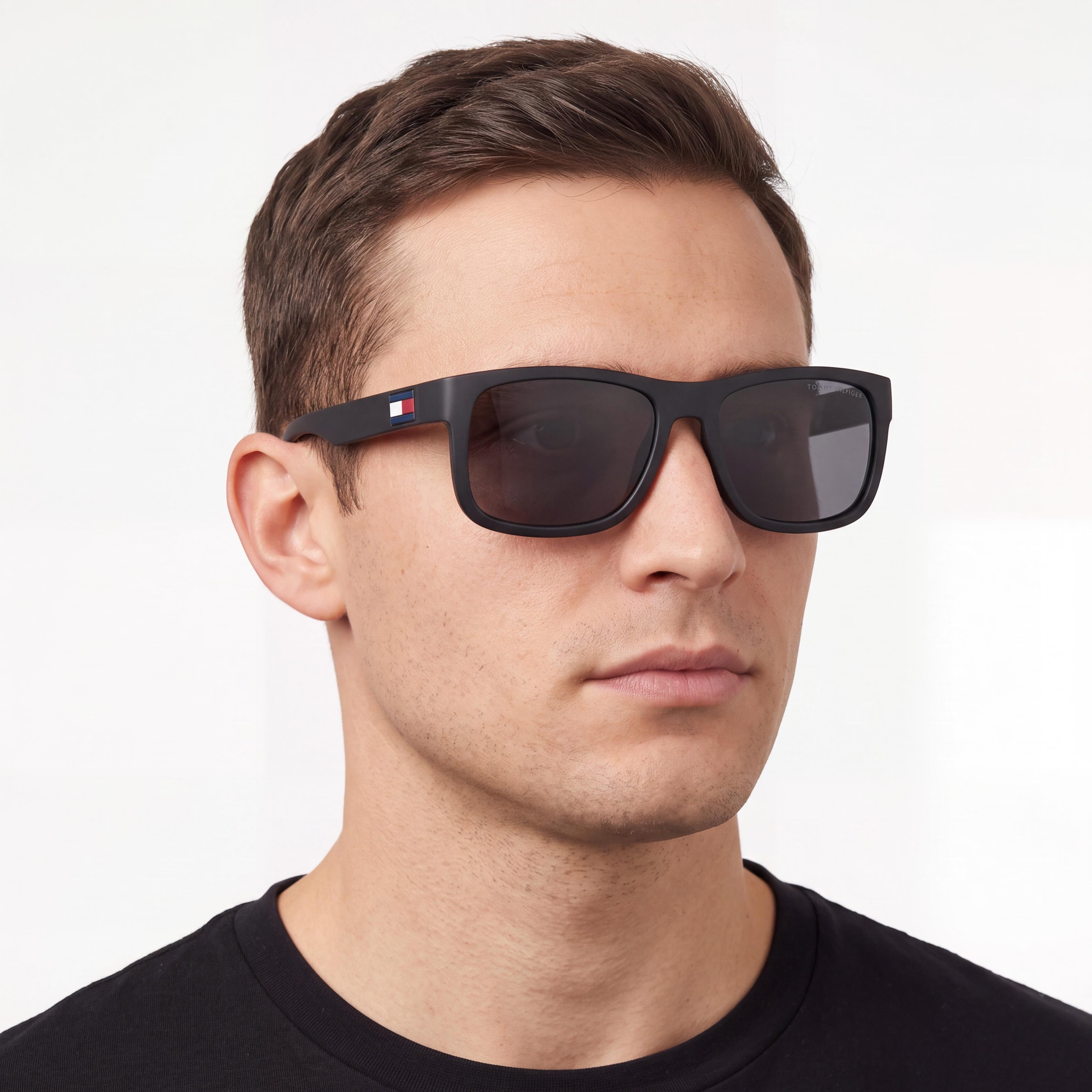 Gafas de sol Tommy Hilfiger Classic para hombre, deportivas, de acetato negro y gris, 100 % protección UV, no polarizadas, 56 mm, Photo 5