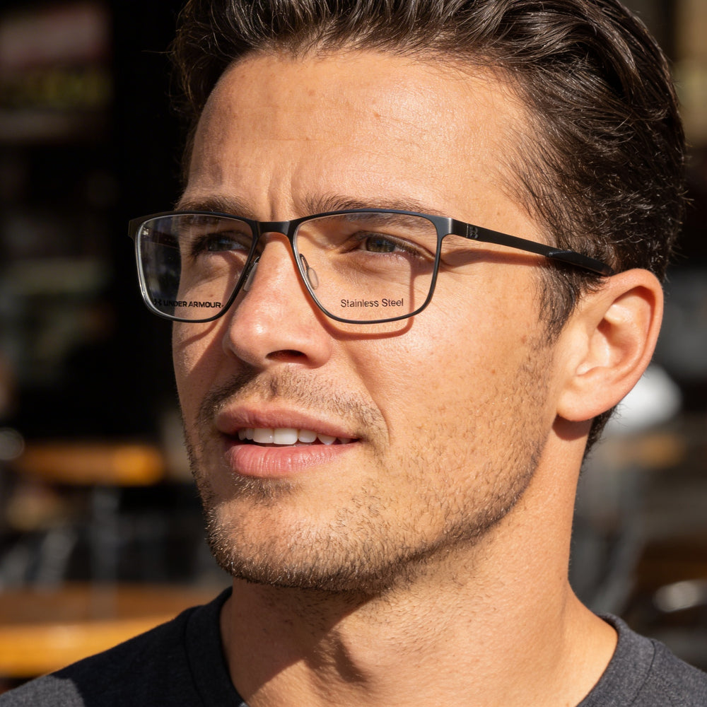 Under Armour Casual Men's Rectangle Full Rim Stainless Steel Eyeglasses Matte Ruthenium Grey 54mm