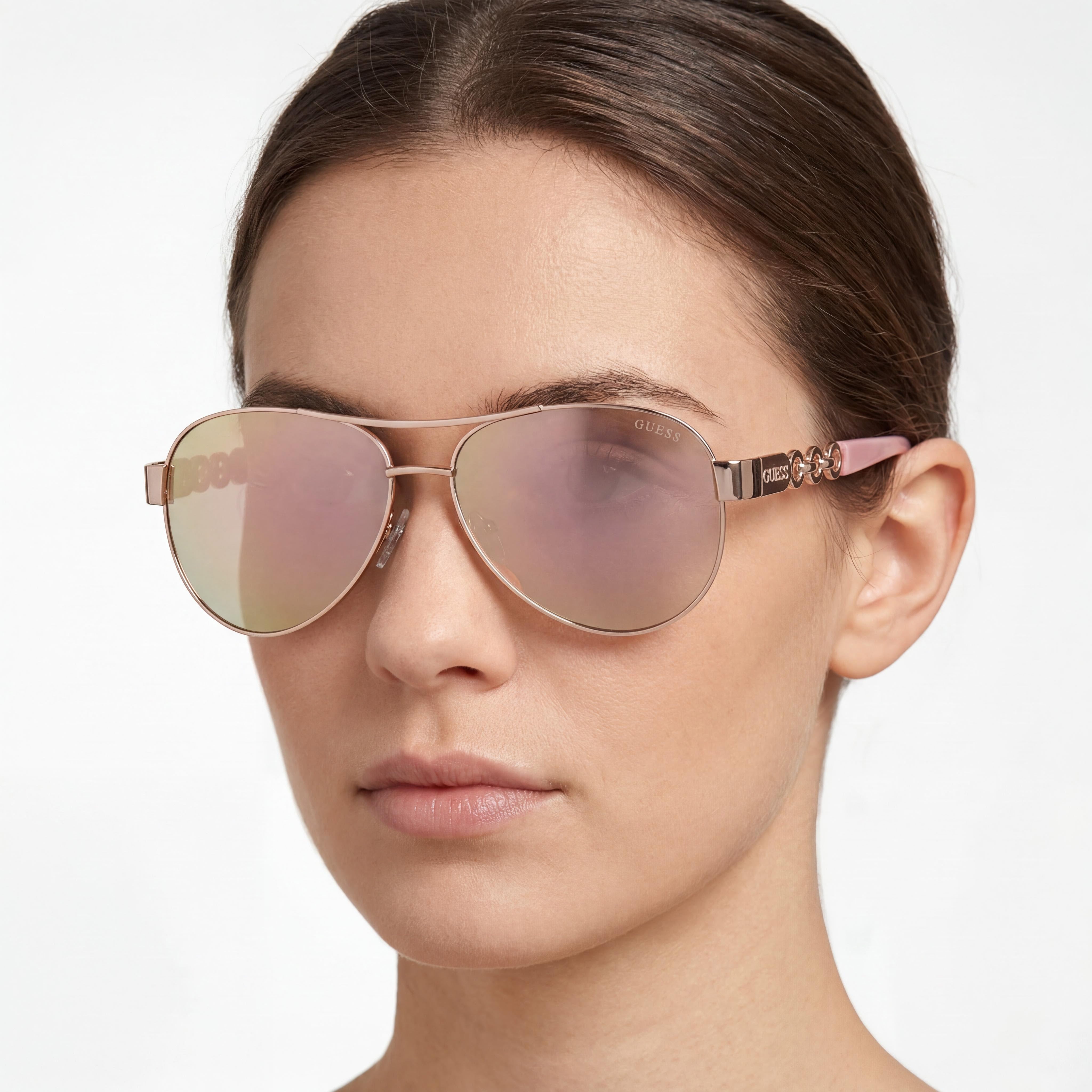GUESS Gu00174 Women's 100% UV Protection Metal Sunglasses, Rose Gold Frame, Brown Mirror, 60mm, Photo 4