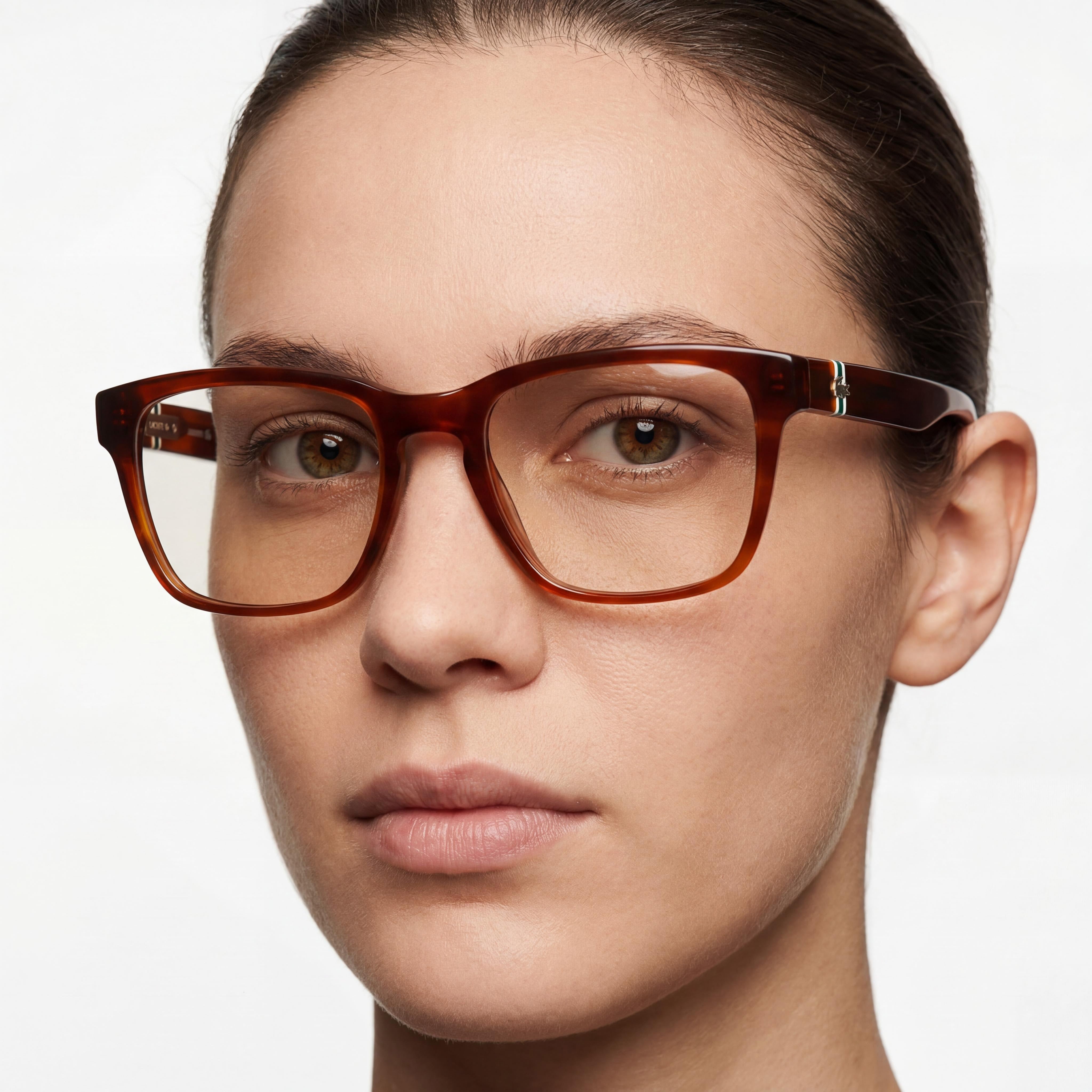 Gafas unisex Lacoste L2932 de estilo moderno con montura metálica y lentes, color Havana rubio, 53 mm, Photo 4