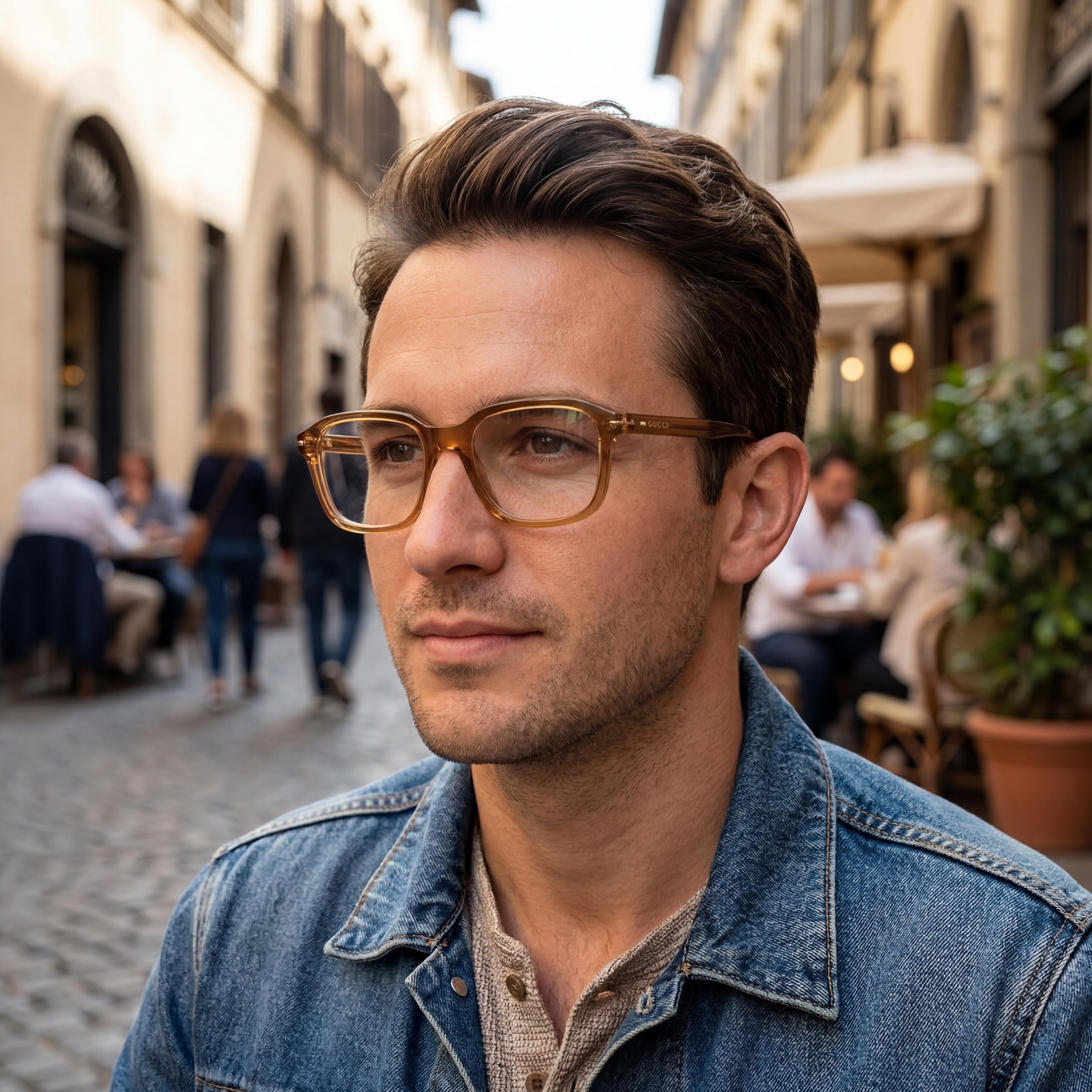 Gafas Gucci GG1446O rectangulares de montura completa para hombre en acetato ecológico marrón con cristales no transparentes de 56 mm, Photo 5
