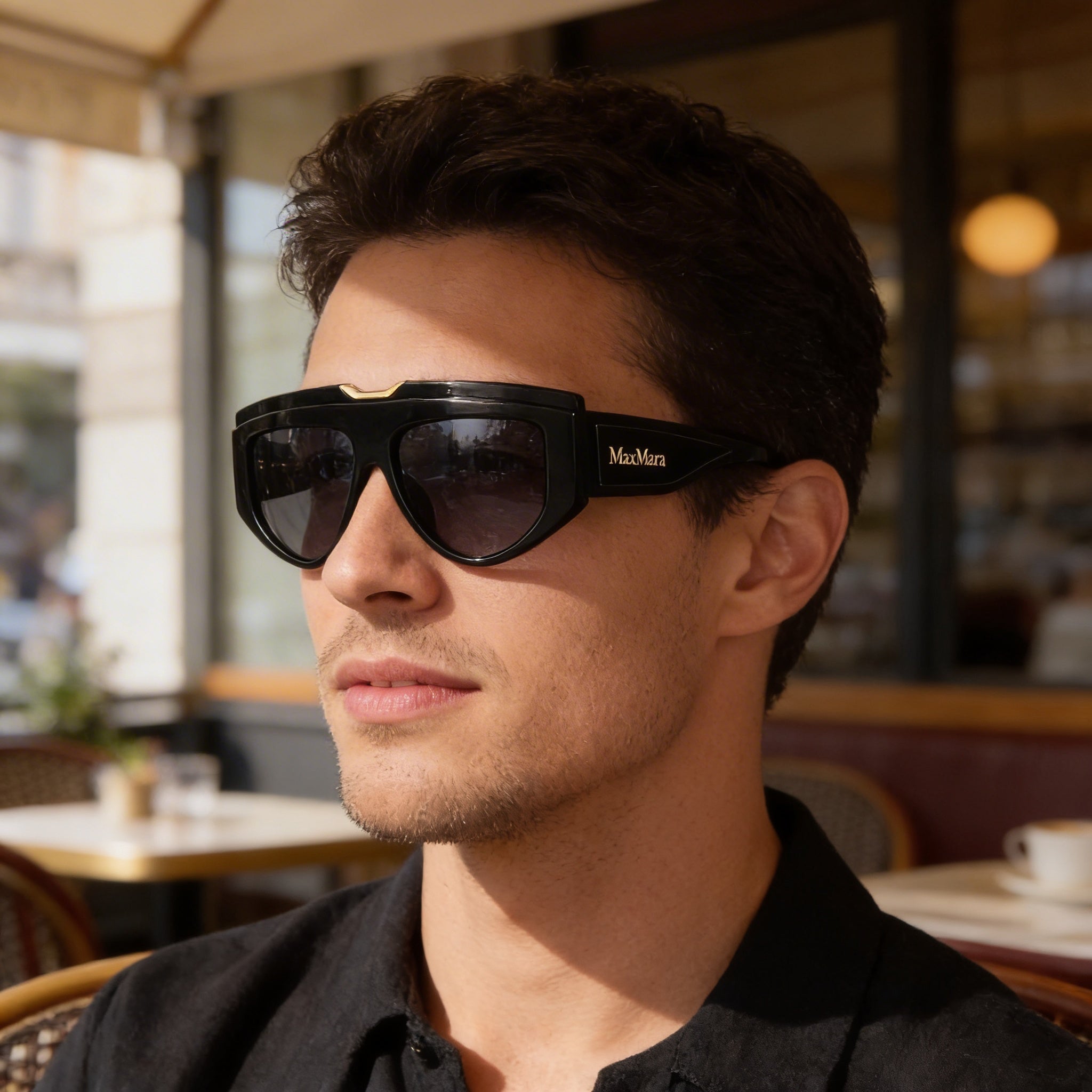 MaxMara Mm0083 Men's Black Frame Smoke Non-Polarized Acetate Lenses Eyewear 57-15-135mm, Photo 4
