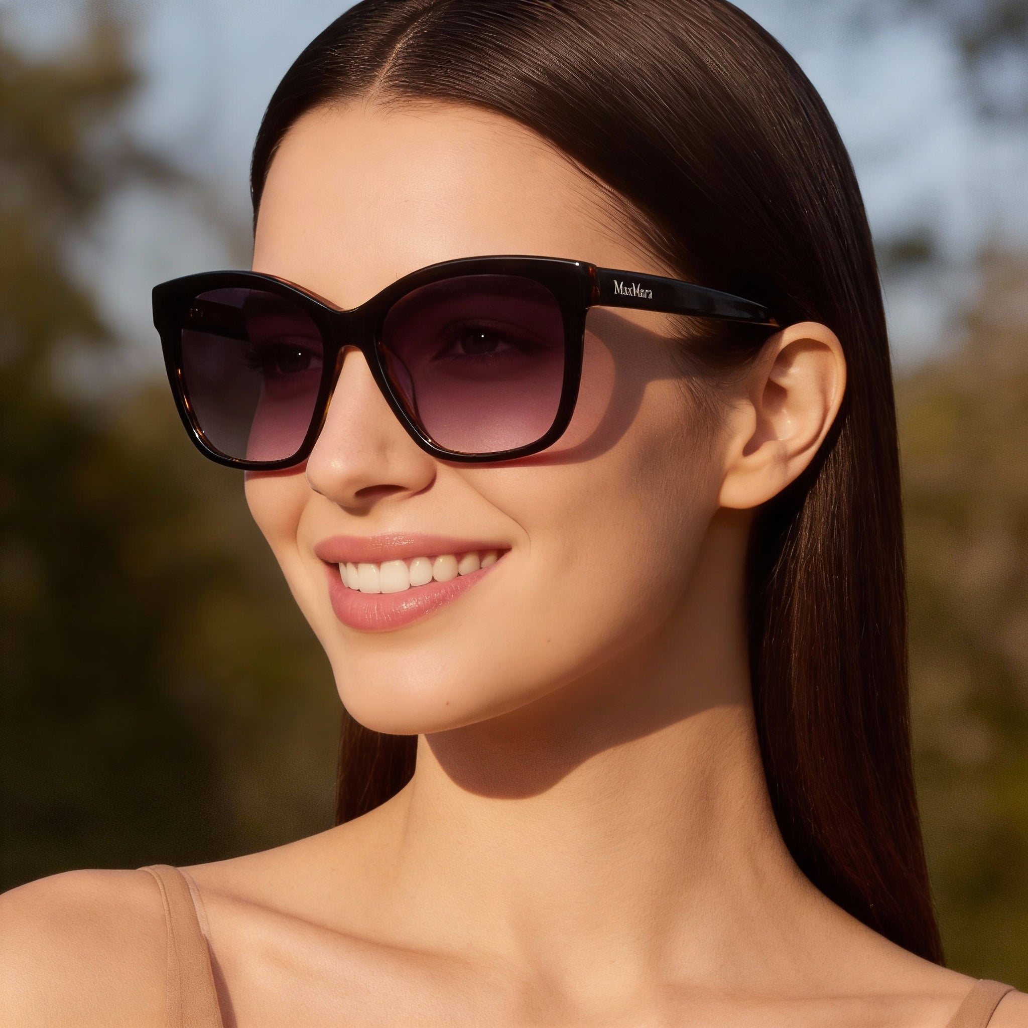 Gafas de sol casuales MaxMara para mujer, montura de acetato negro, lentes ahumadas degradadas, protección UV, 56 mm, Photo 5