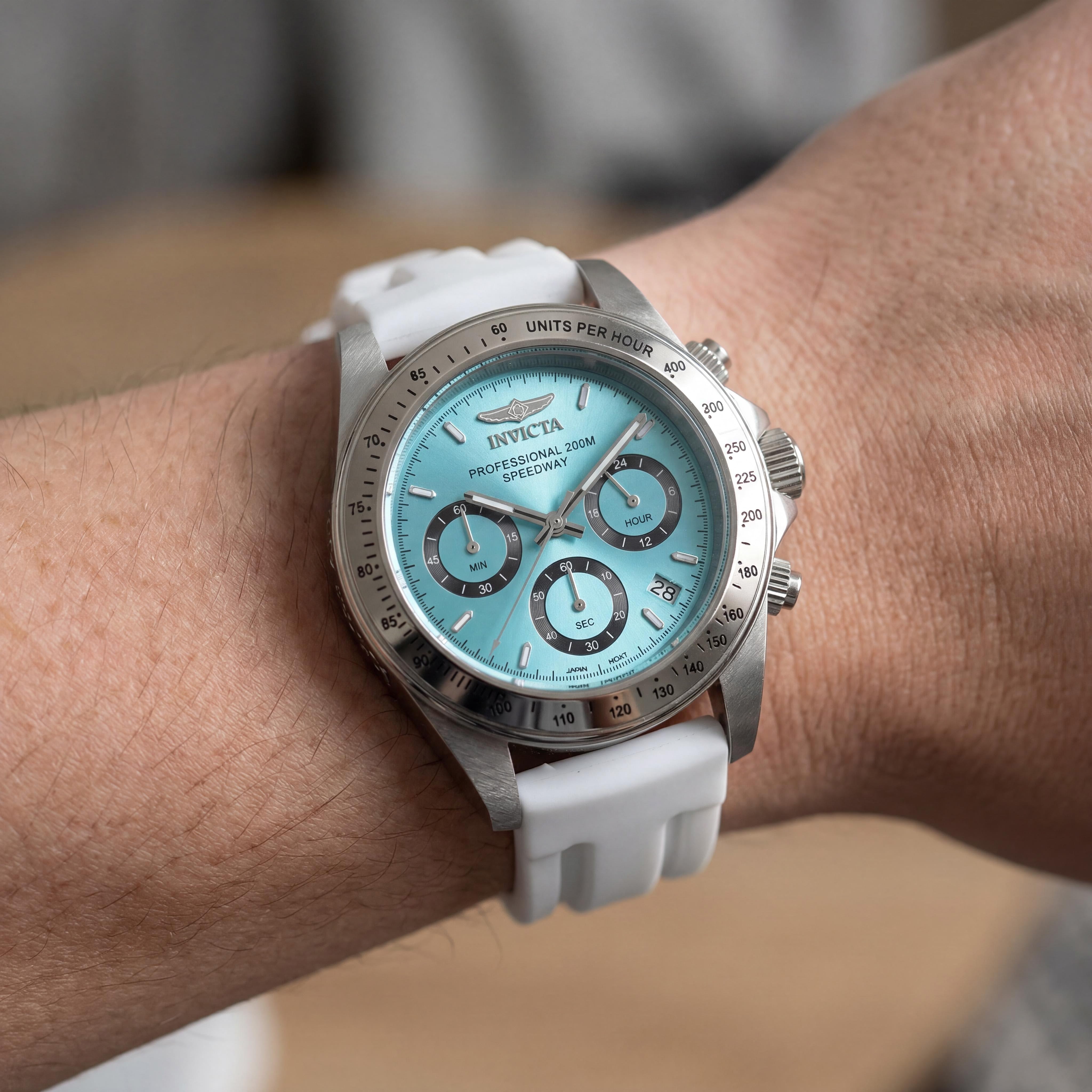 Invicta Speedway 50489 Reloj unisex de acero inoxidable plateado con esfera azul y correa de silicona de 40 mm, Photo 4