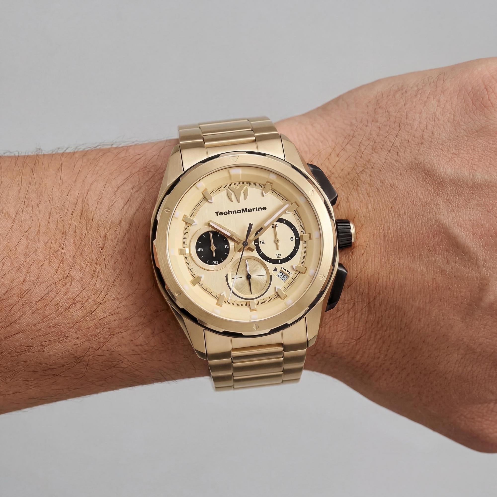 TechnoMarine OCEAN - NOMAD TM-318094 Unisex Gold Dial Stainless Steel Chronograph Quartz 43mm Watch, Photo 3