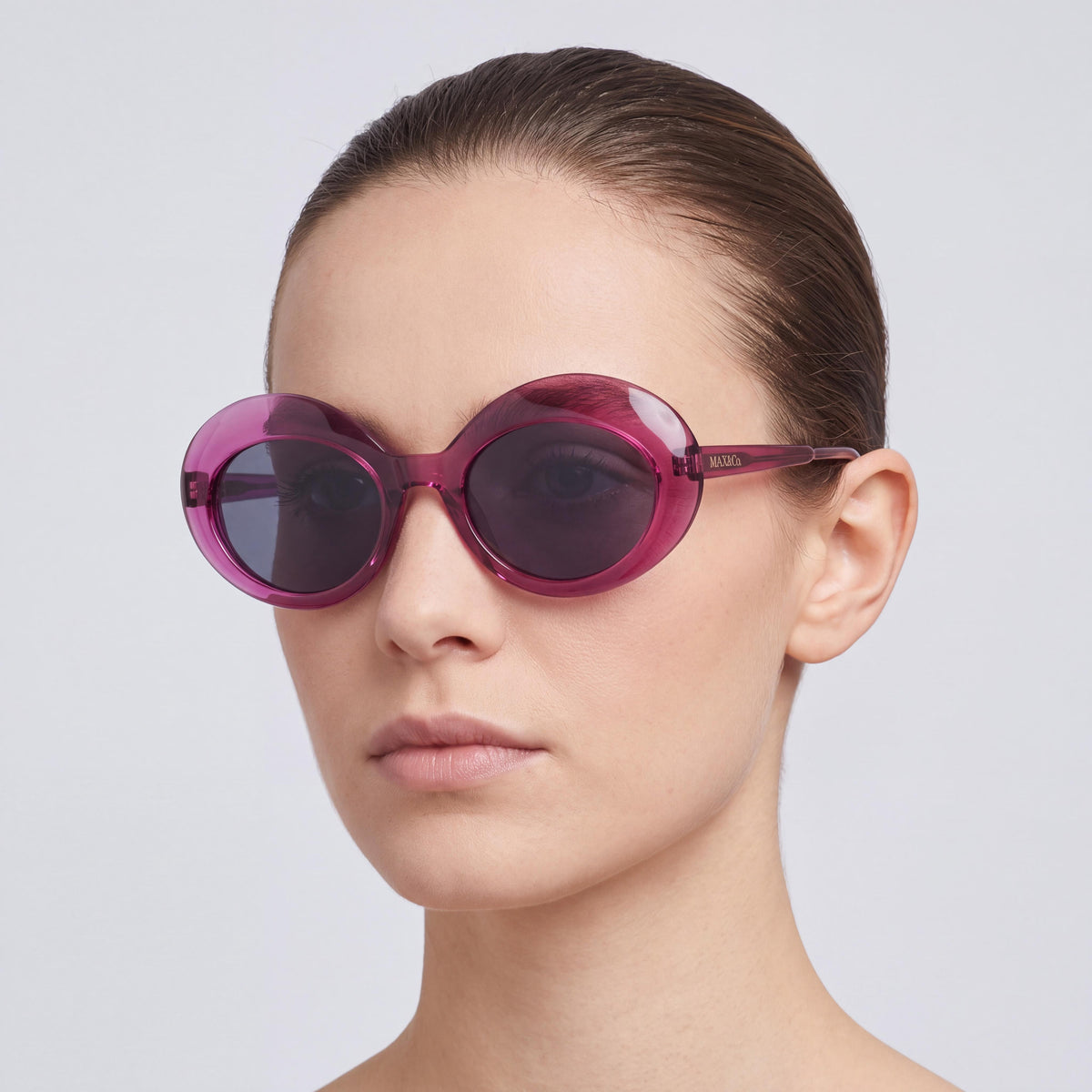 Max & Co. Casual Women's Transparent Shiny Pink Injected Plastic Gradient Grey UV Sunglasses 52mm, Photo 4