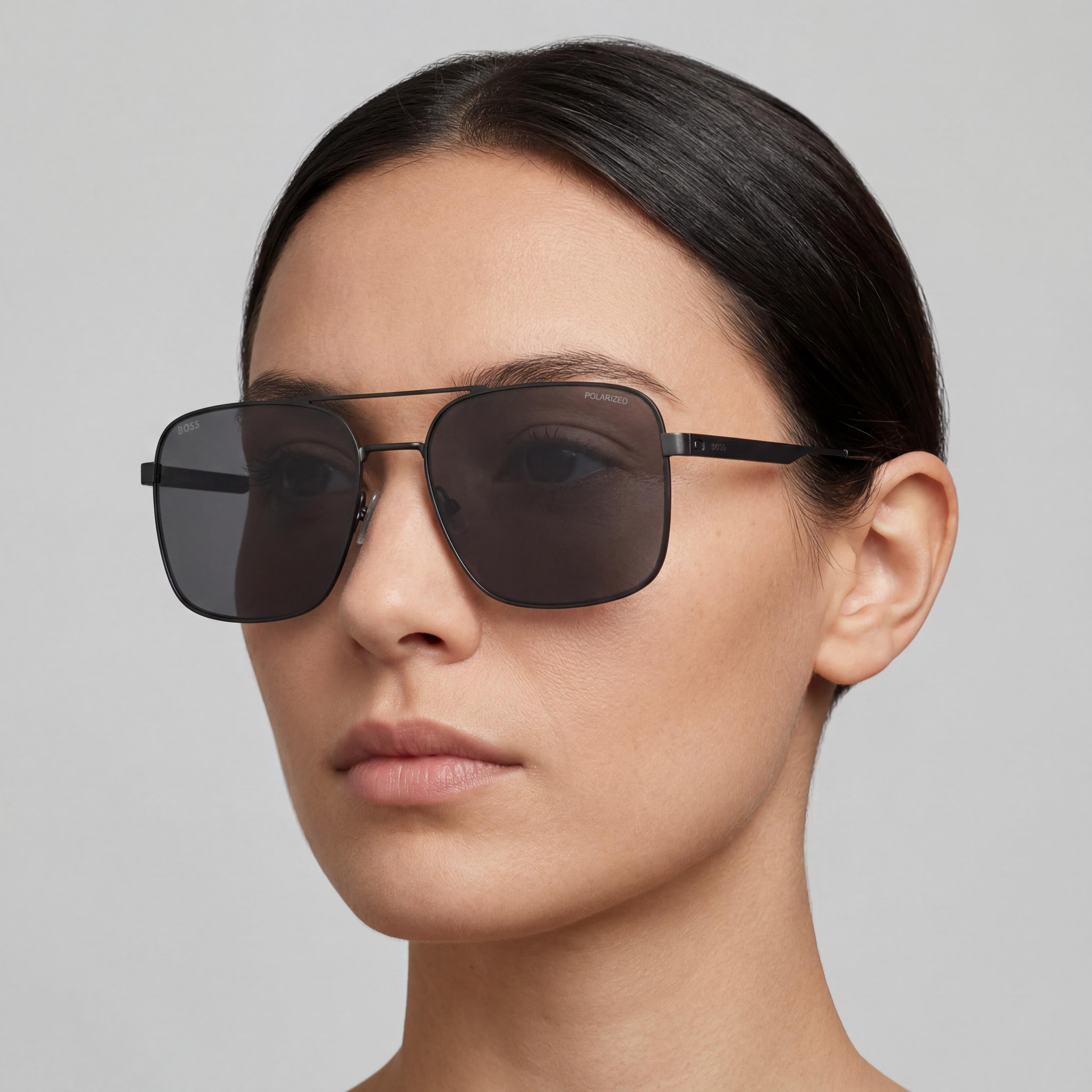 Hugo Boss Women's Casual Stainless Steel Matte Ruthenium Black Grey Lens 100% UV Protection Sunglasses 58mm, Photo 5