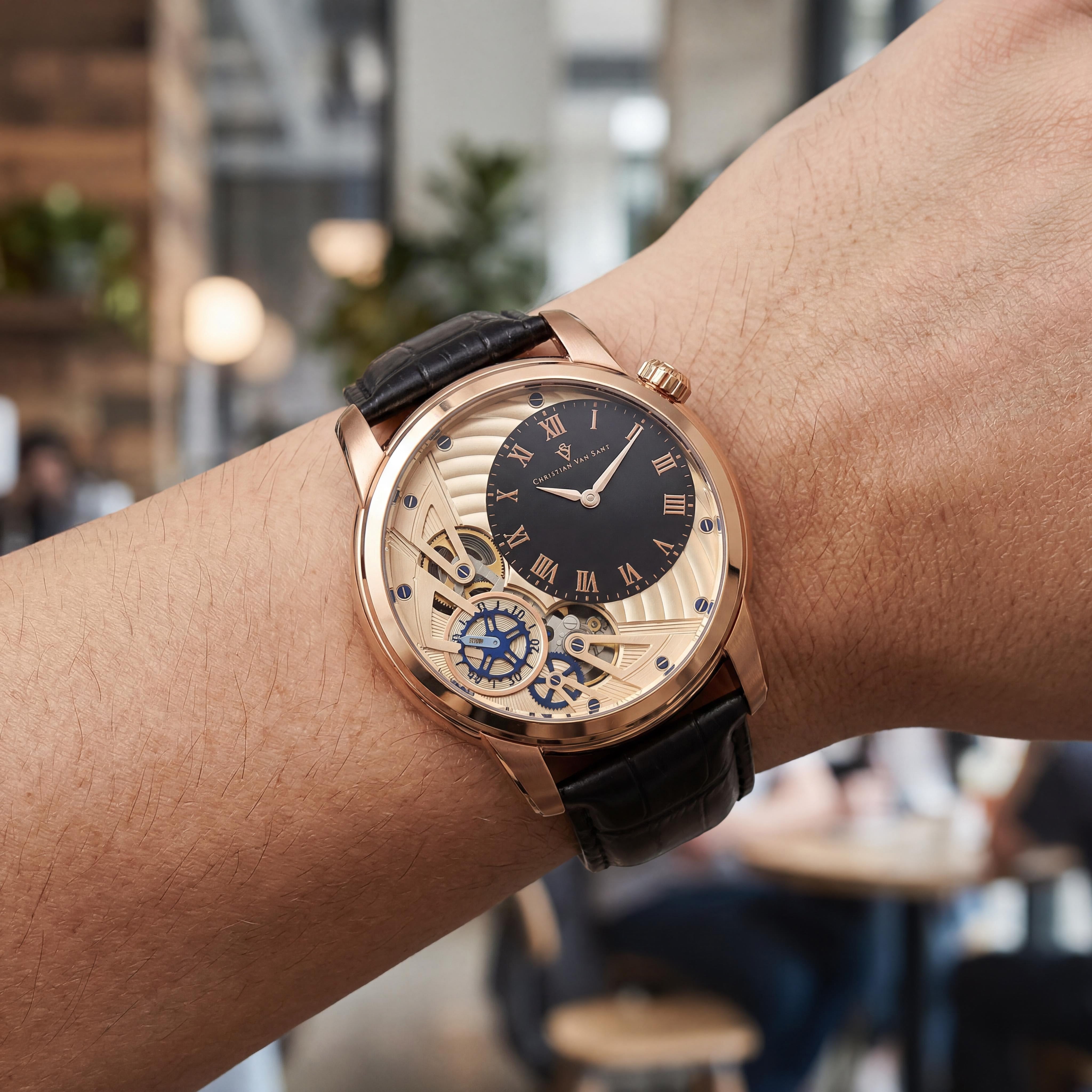 Christian Van Sant CV1546 Quartz Movement Men's Pink Case Watch with Rose Gold Dial, Water Resistant, Mineral Crystal, Photo 4