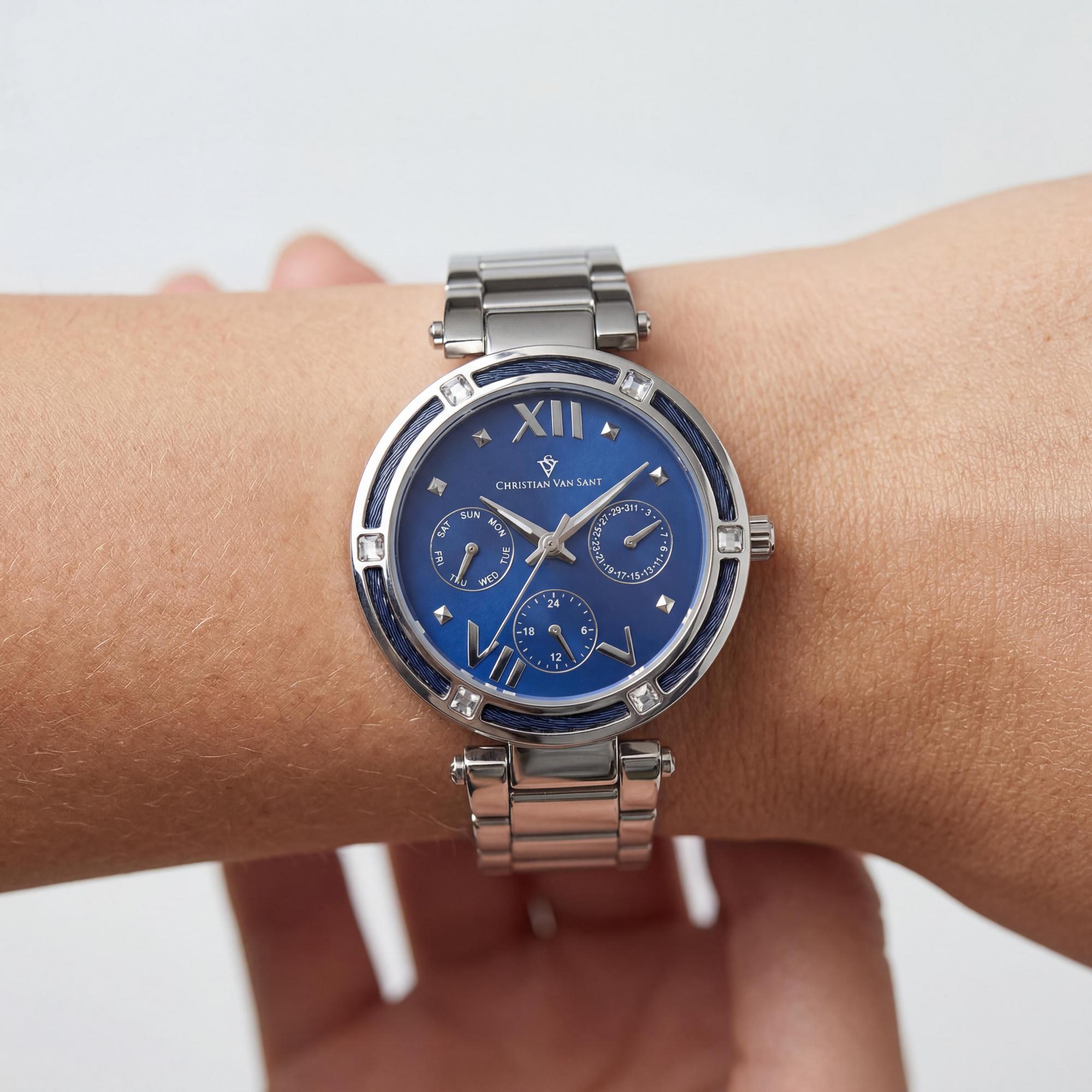 Christian Van Sant bracelet Women's Watch, Stainless Steel Case, Stainless Steel Bracelet, Blue Dial, Chronograph, Quartz Movement, Photo 3
