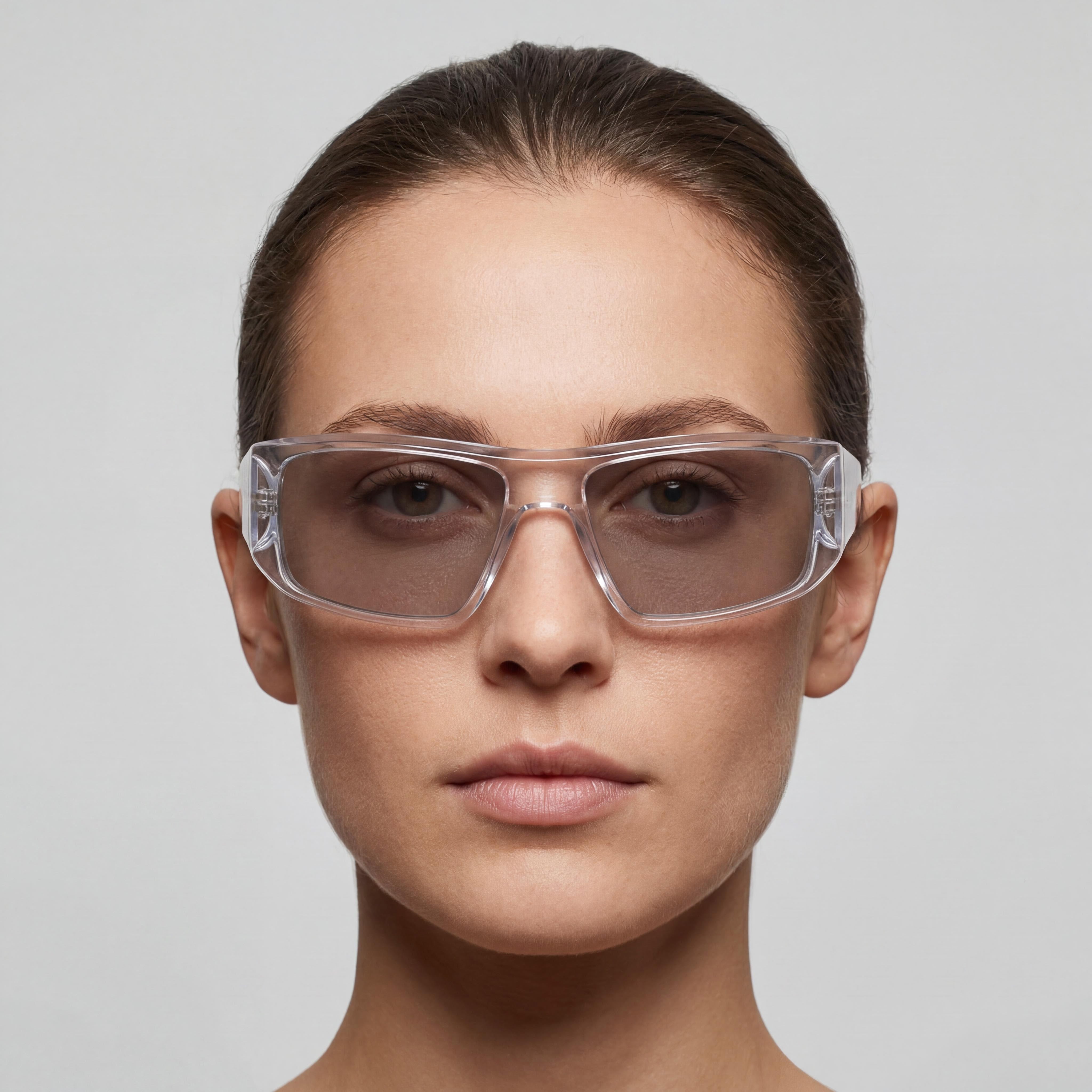 DKNY Dk555s Women's Crystal Clear Plastic Frame Non-Polarized UV Protected Smoke Gunmetal Flash Lenses 57mm, Photo 5