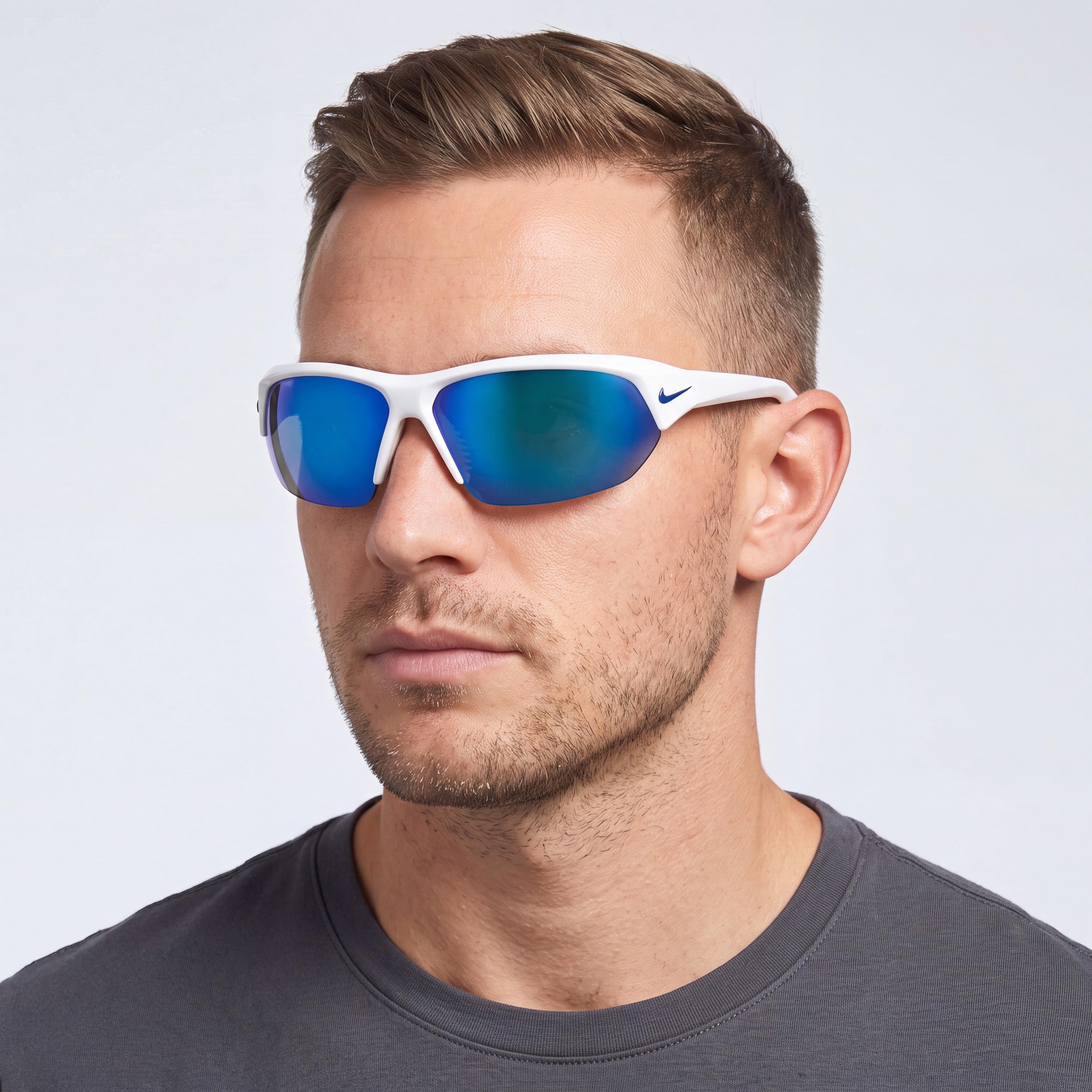 Gafas de sol Nike Baseball unisex de plástico gris rectangulares, con lentes de espejo azul no polarizadas y protección UV., Photo 4