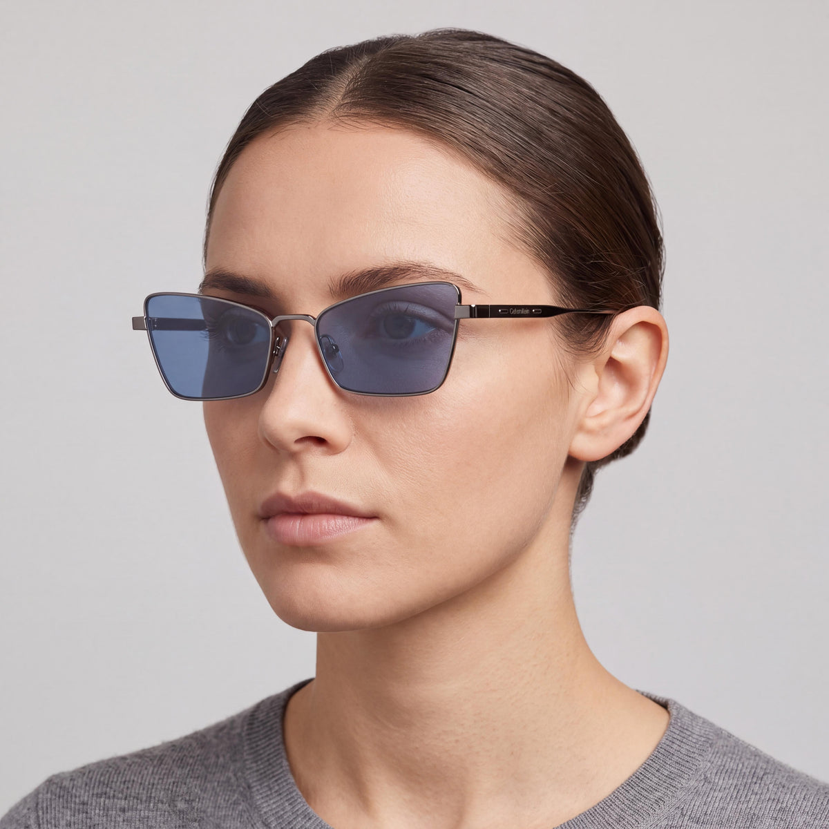 Calvin Klein Ck24110s Women's Butterfly Metal Light Gunmetal Sunglasses with Light Blue Lenses 53mm, Photo 4