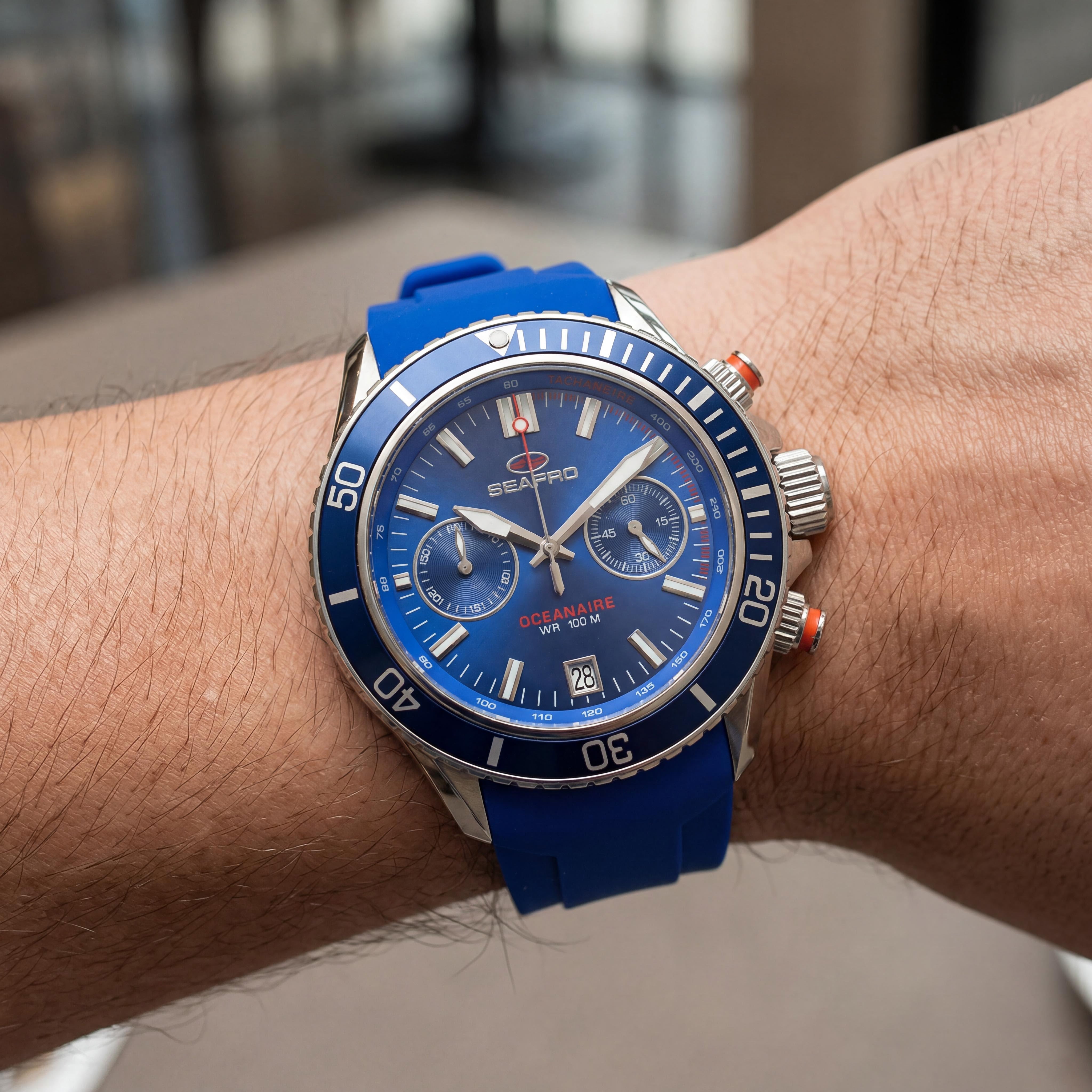 Reloj de Cuarzo Cronógrafo para Hombre Seapro Thrash con Fecha, Bisel Giratorio, Esfera Azul, Acero Inoxidable y Silicona, Photo 4