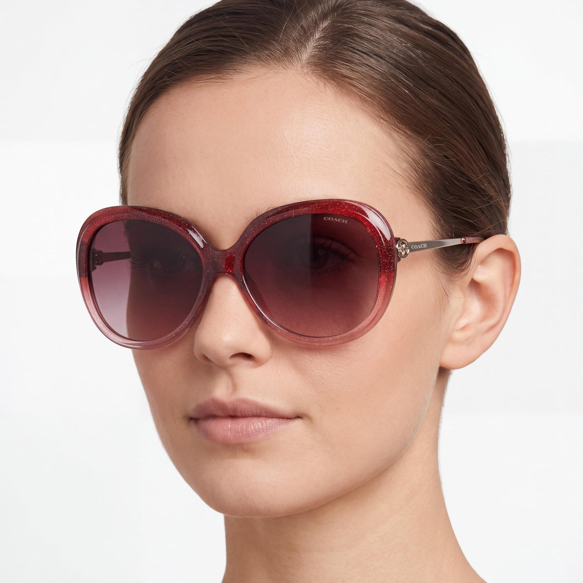 Gafas de sol Coach HC8314 55518H 59 para mujer de acetato con protección UV, montura brillante en degradado de rosa burdeos, lentes degradadas en burdeos, 59 mm, Photo 4