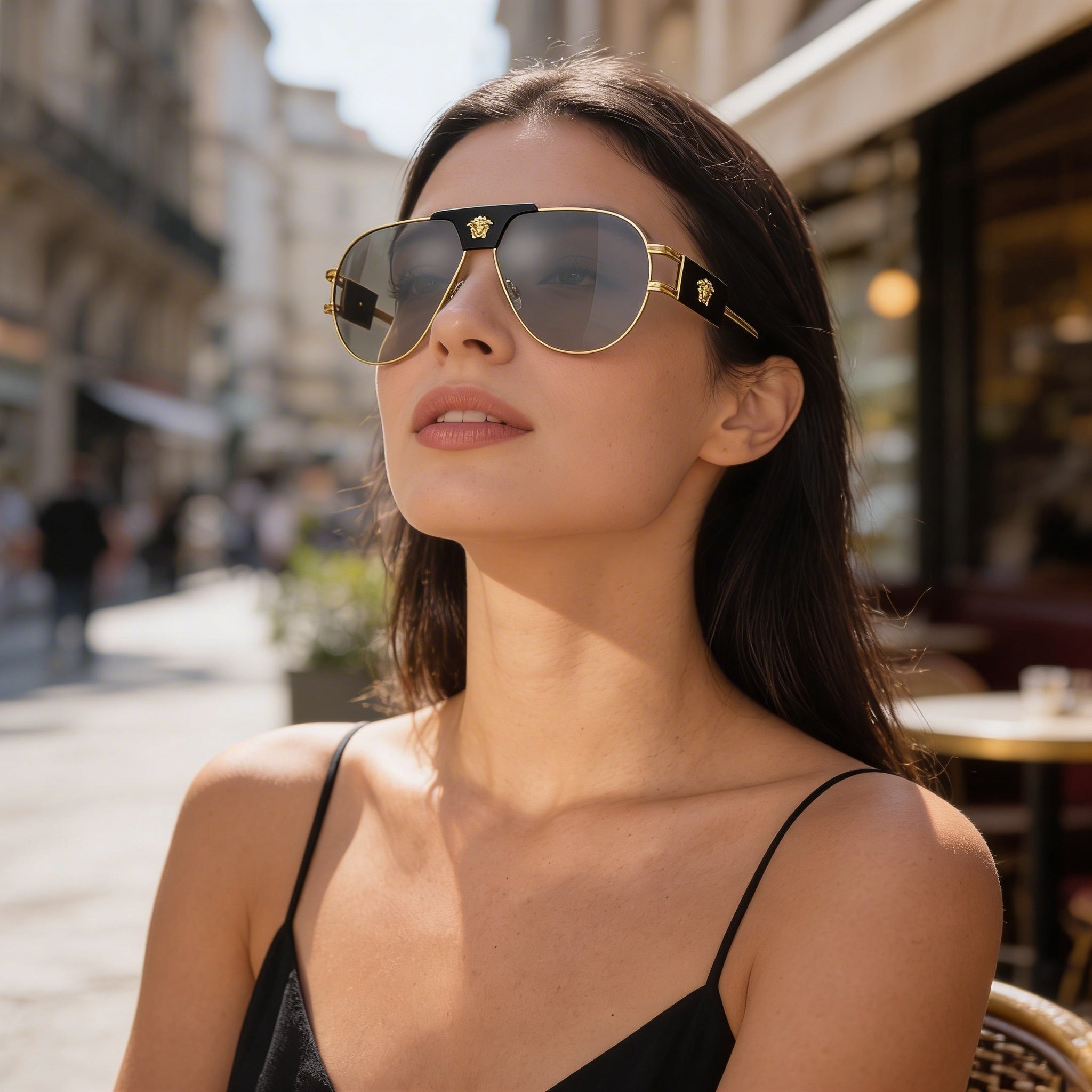 Versace Contemporary Unisex Metal Frame Sunglasses Gold Black Light Grey Mirror Silver Non-Polarized with UV Protection 63mm, Photo 5
