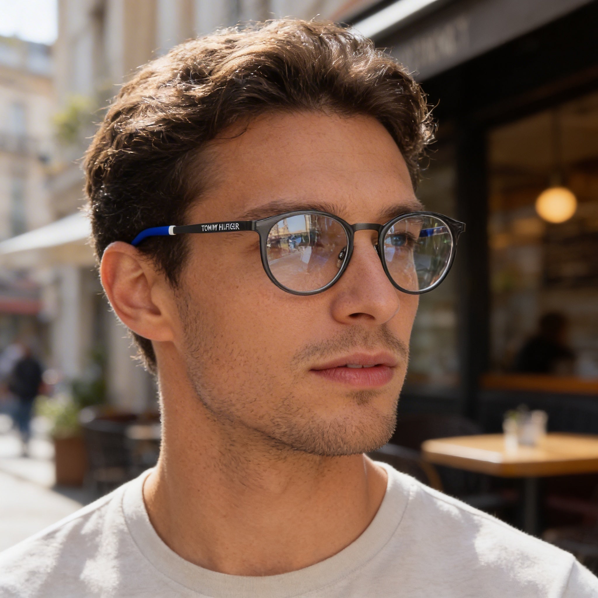 Tommy Hilfiger Men's Modern Grey Alloy Steel Prescription Ready Optical Eyeglasses 49mm Lens, 23mm Bridge, 145mm Temple, Photo 5