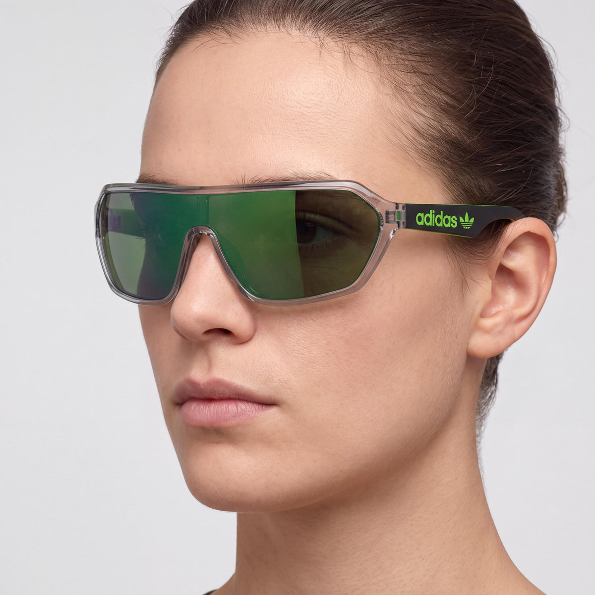 Gafas de sol tipo máscara unisex modernas adidas Originals de acetato gris con lentes de espejo verdes, protección UV, 131 mm de ancho de lente, Photo 4