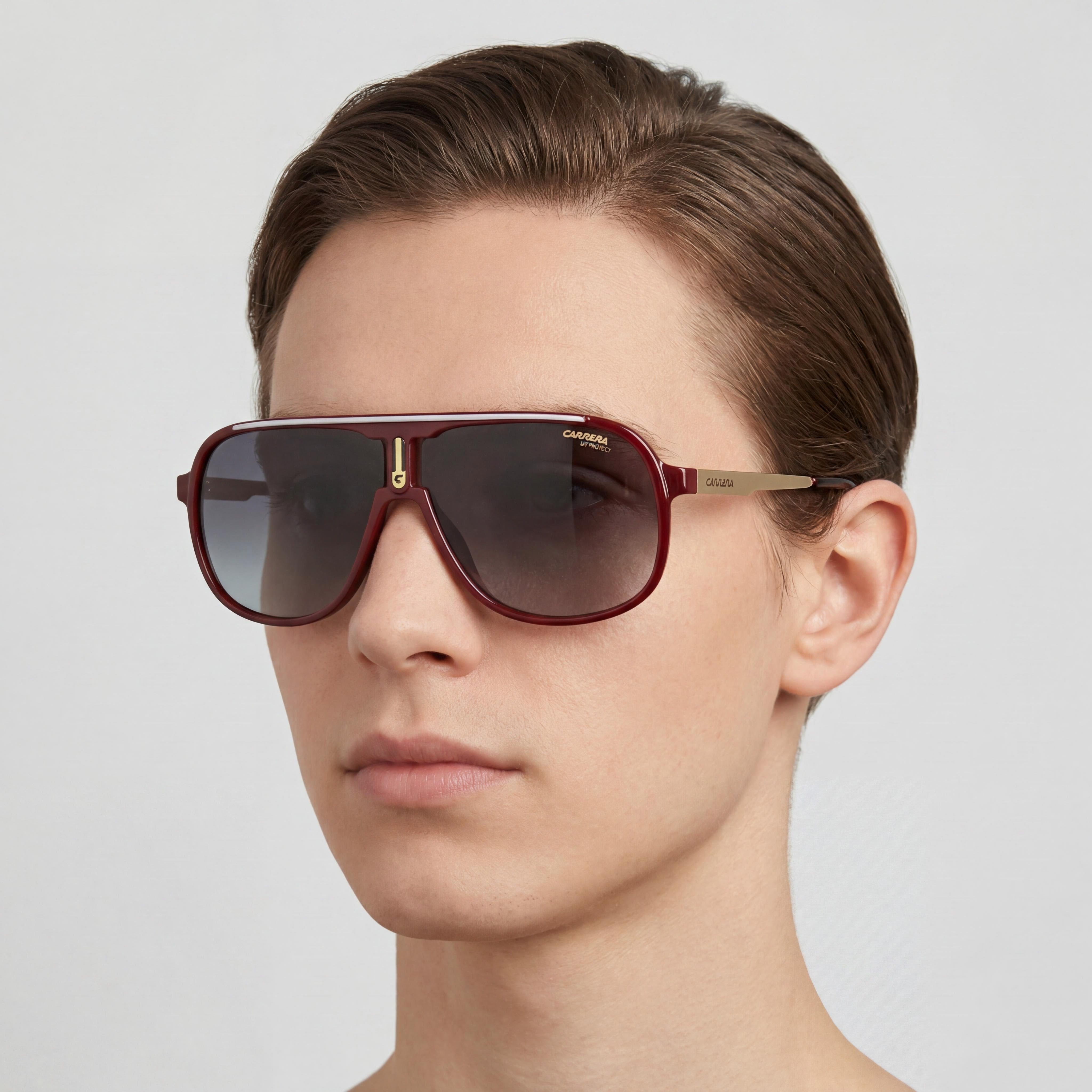 Gafas de sol Carrera Wayfarers unisex de plástico, color dorado y rojo, de 62 mm, con lentes antirreflejos y protección UV en gris degradado., Photo 4