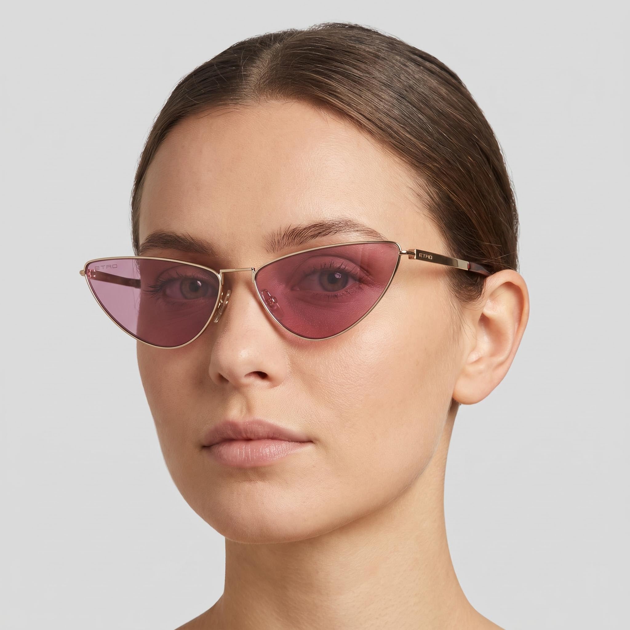 Gafas de sol casual Etro para mujer con montura de acero inoxidable en oro rosa y lentes rojas (64-15-145), Photo 5