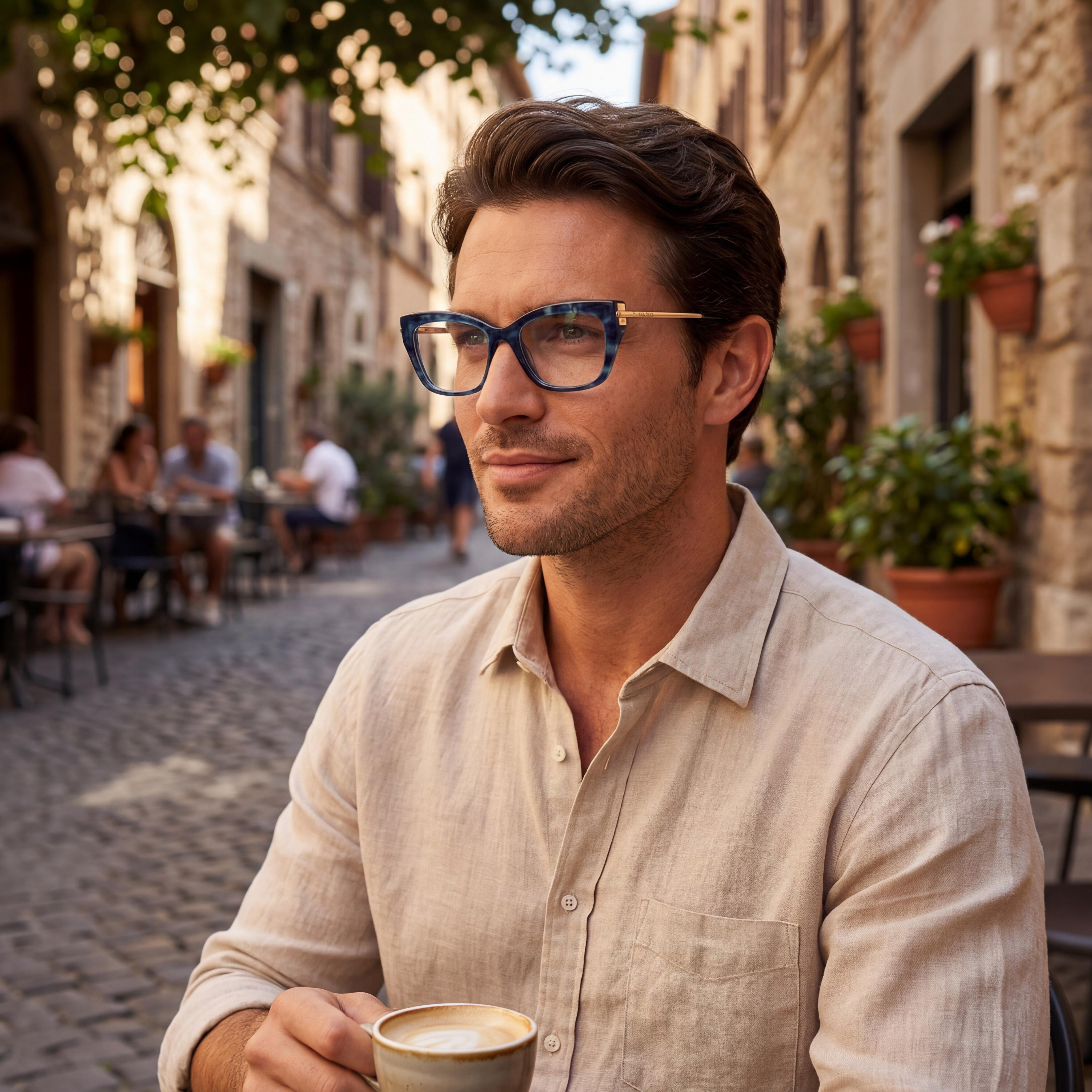 MaxMara Men's Eyewear, Blue Plastic Frame, Multicoloured Polarized Polycarbonate Lenses, 53-17-140, Photo 5