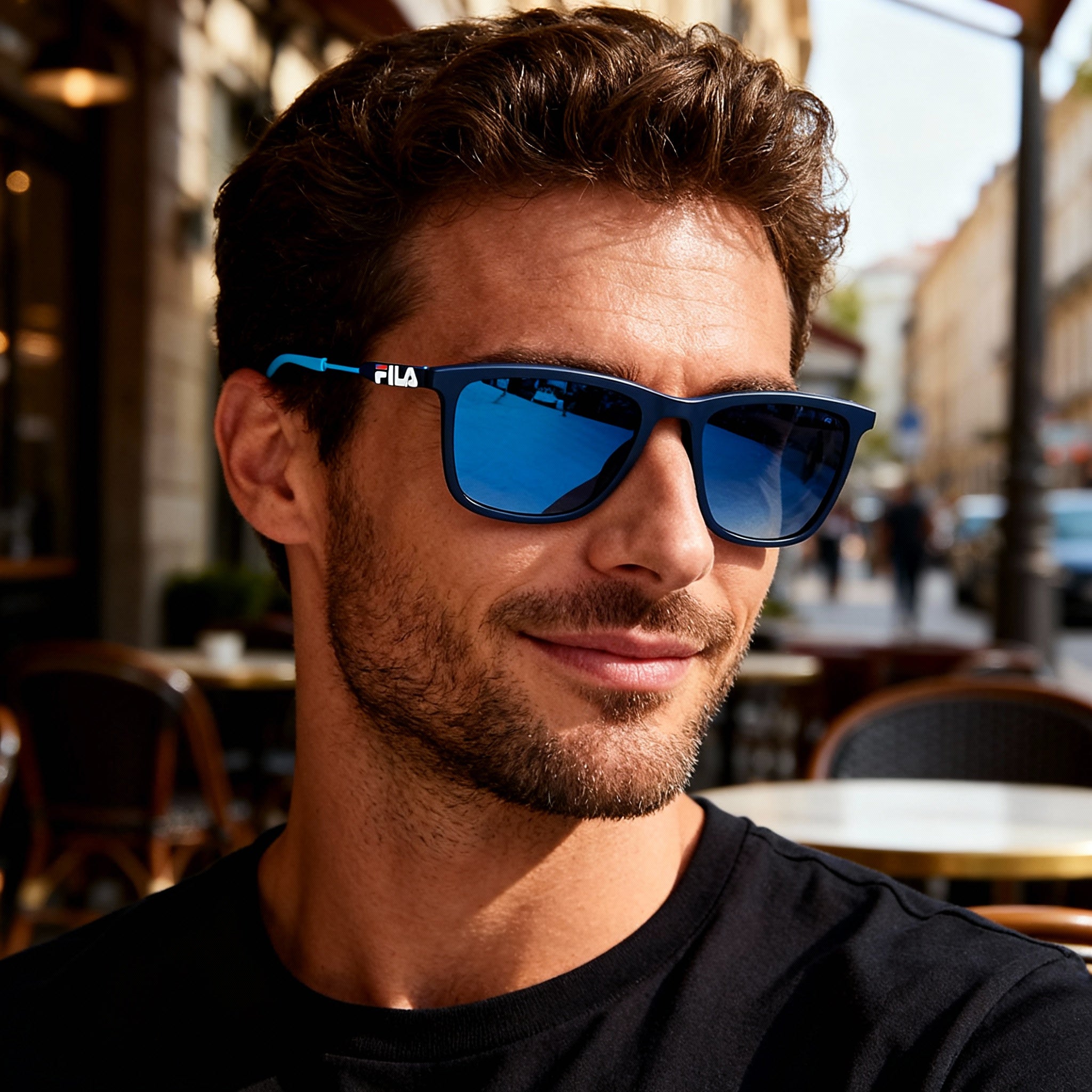 Fila Casual Men's Oil-Metal Eyewear, Matt Night Blue Frame, Blue Gradient Non-Polarized Lenses, 55-18-145, Photo 5