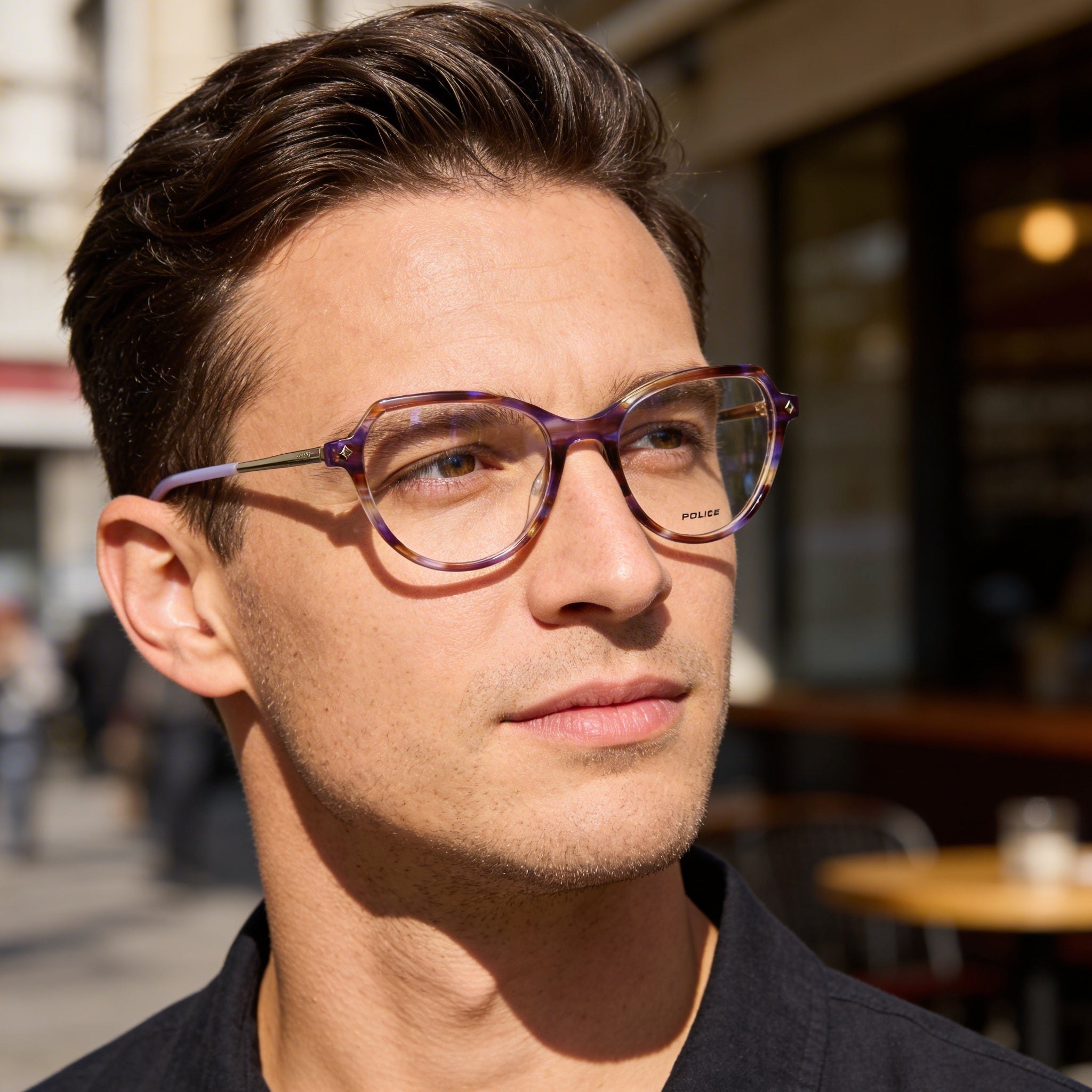 Police Casual Men's Brown Purple Striped Acetate Eyeglass Frames with 52mm Lens, 18mm Bridge, 140mm Temple, Photo 5