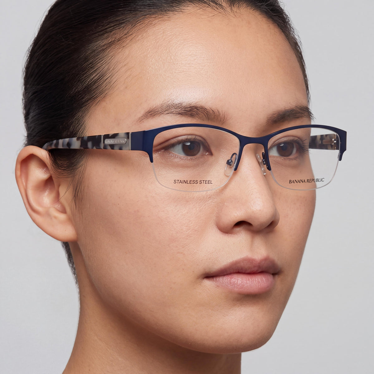 BANANA REPUBLIC JORDYN 0Da4 Unisex Metal Rectangular Semi-Rimless Eyeglasses Light Blue, Navy 52-16-130, Photo 3