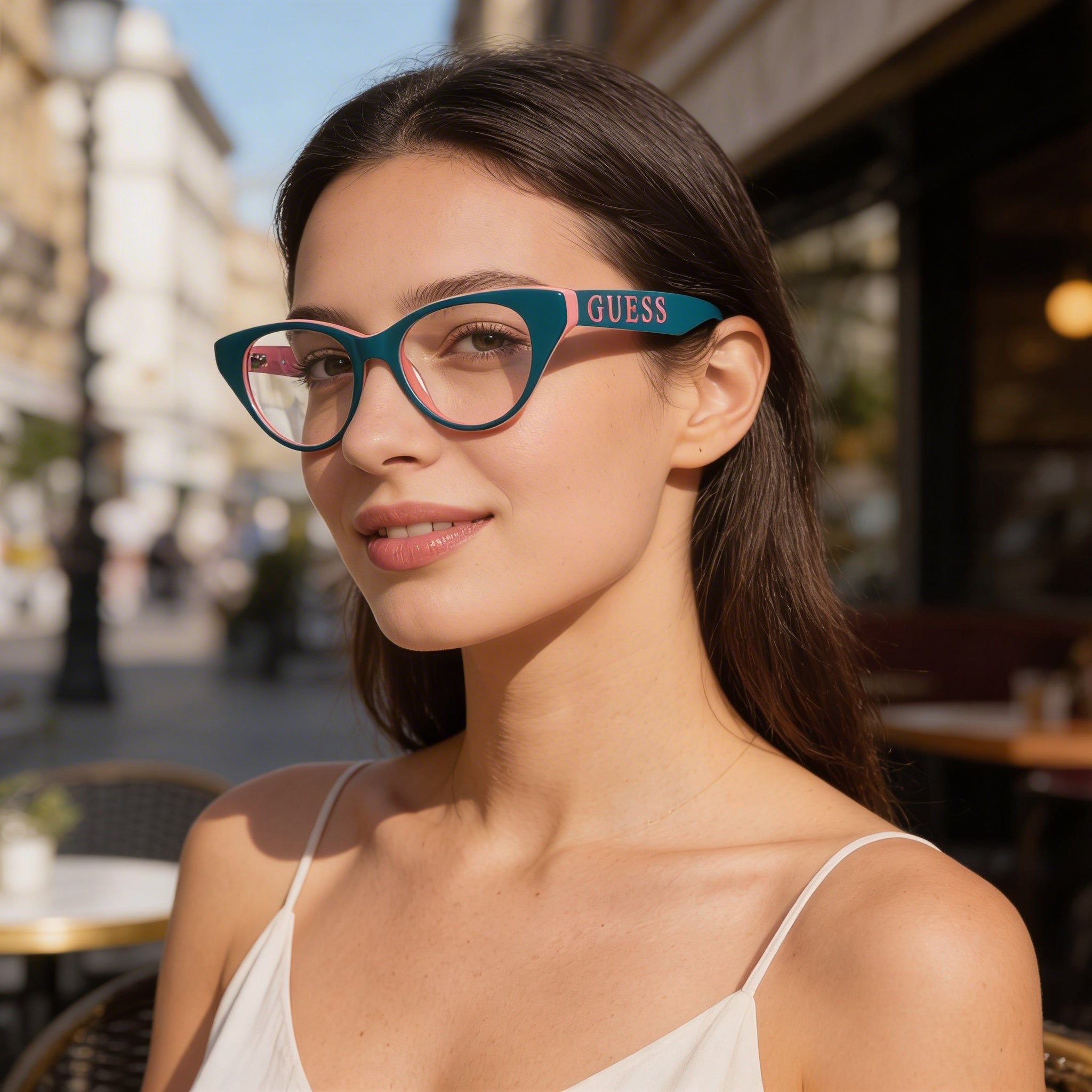 GUESS Gu9192 Women's Cat Eye Eyewear, Turquoise Plastic Frame, Clear Lenses, 47mm Lens Width, Photo 5