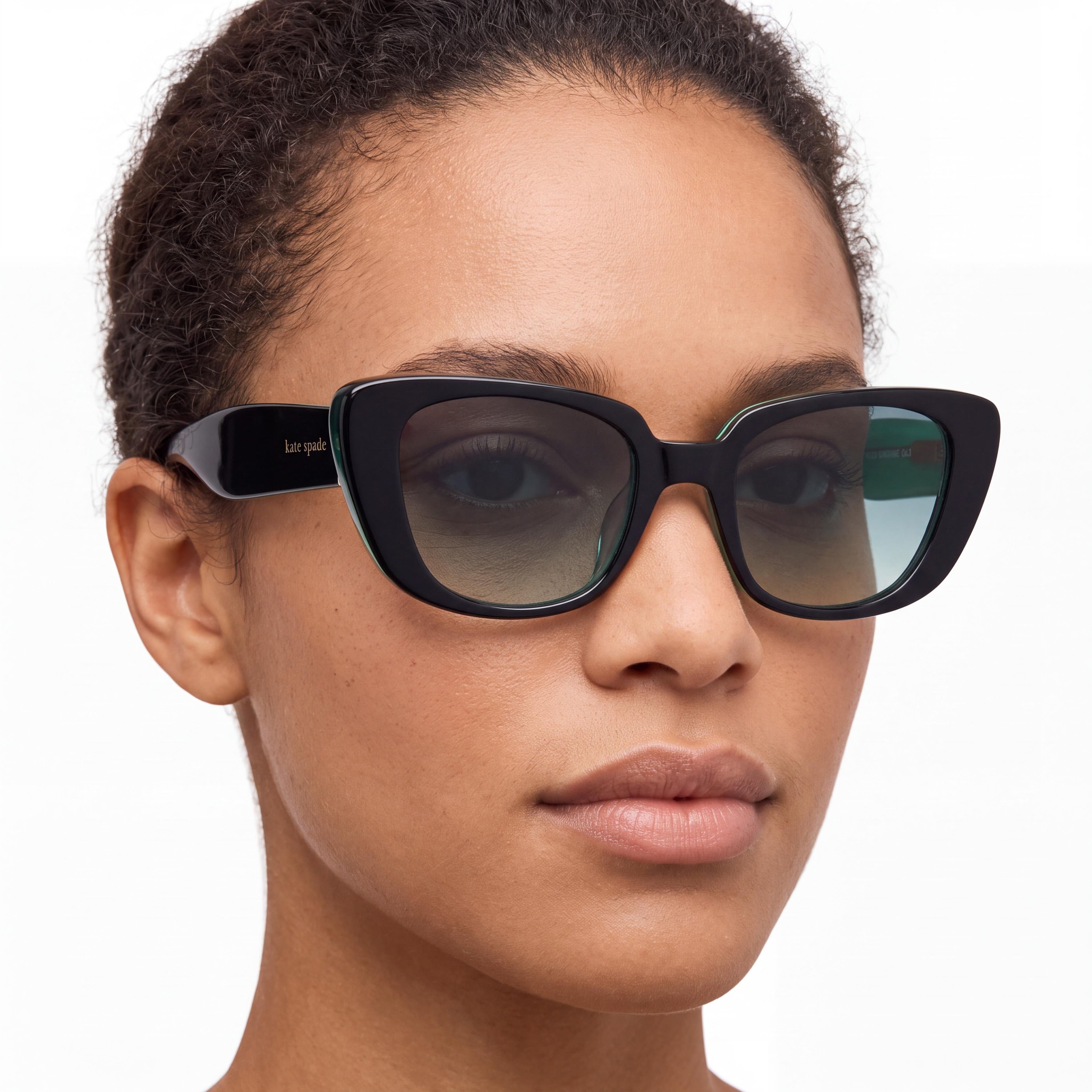 kate spade new york Fabia/S Rectangular Women's Black Green Acetate 100% UV Grey Green Lenses 51mm Sunglasses, Photo 4