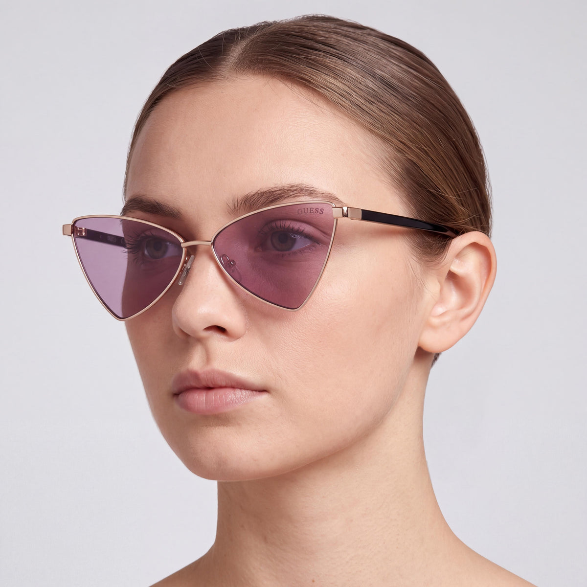 GUESS Women's UV Protective Sunglasses featuring Rose Gold Metal Frame and Violet Lenses 55mm, Photo 3
