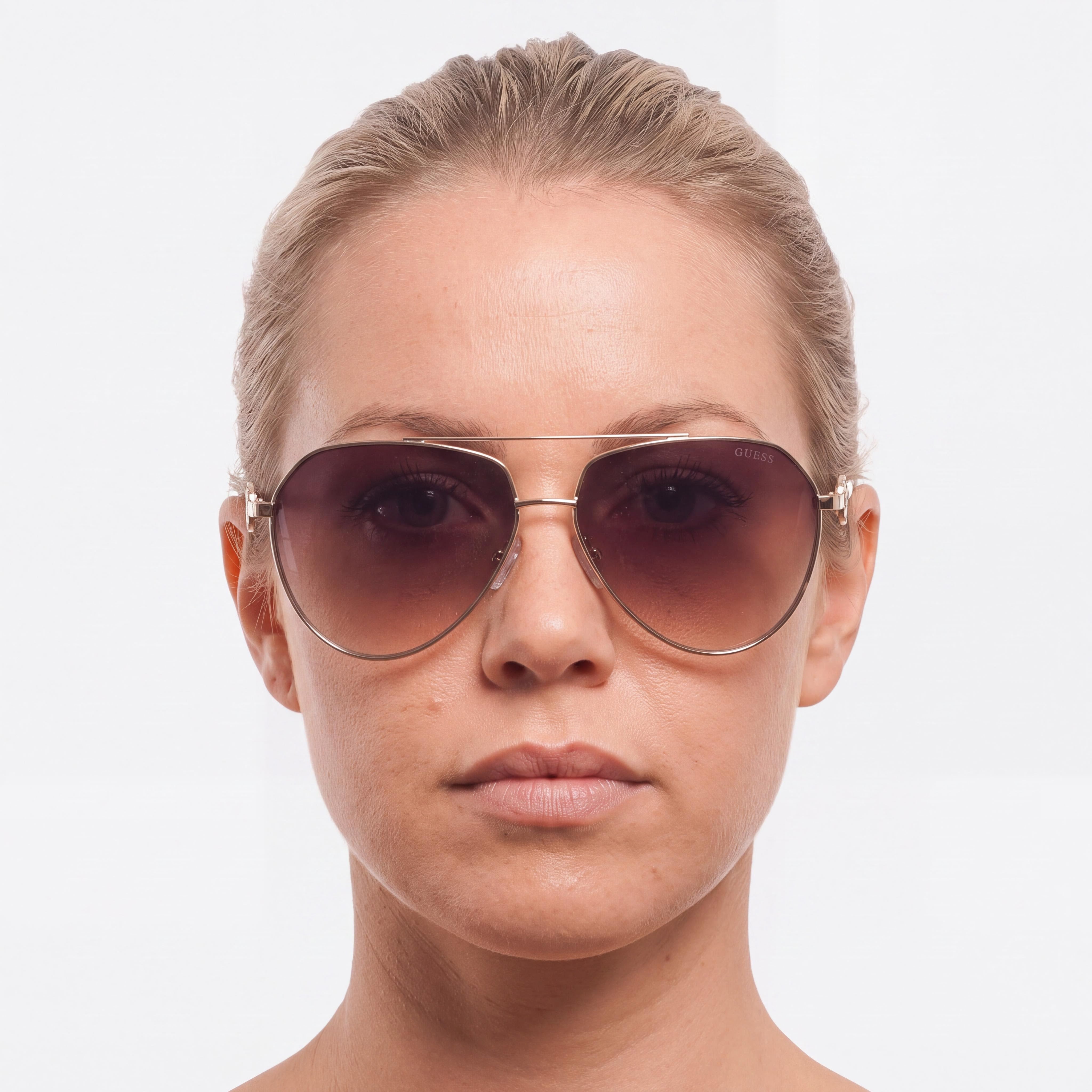 GUESS Women's GF6140 Gold Metal Pilot Sunglasses with Brown Gradient Lenses 100% UV Protection 62mm, Photo 4