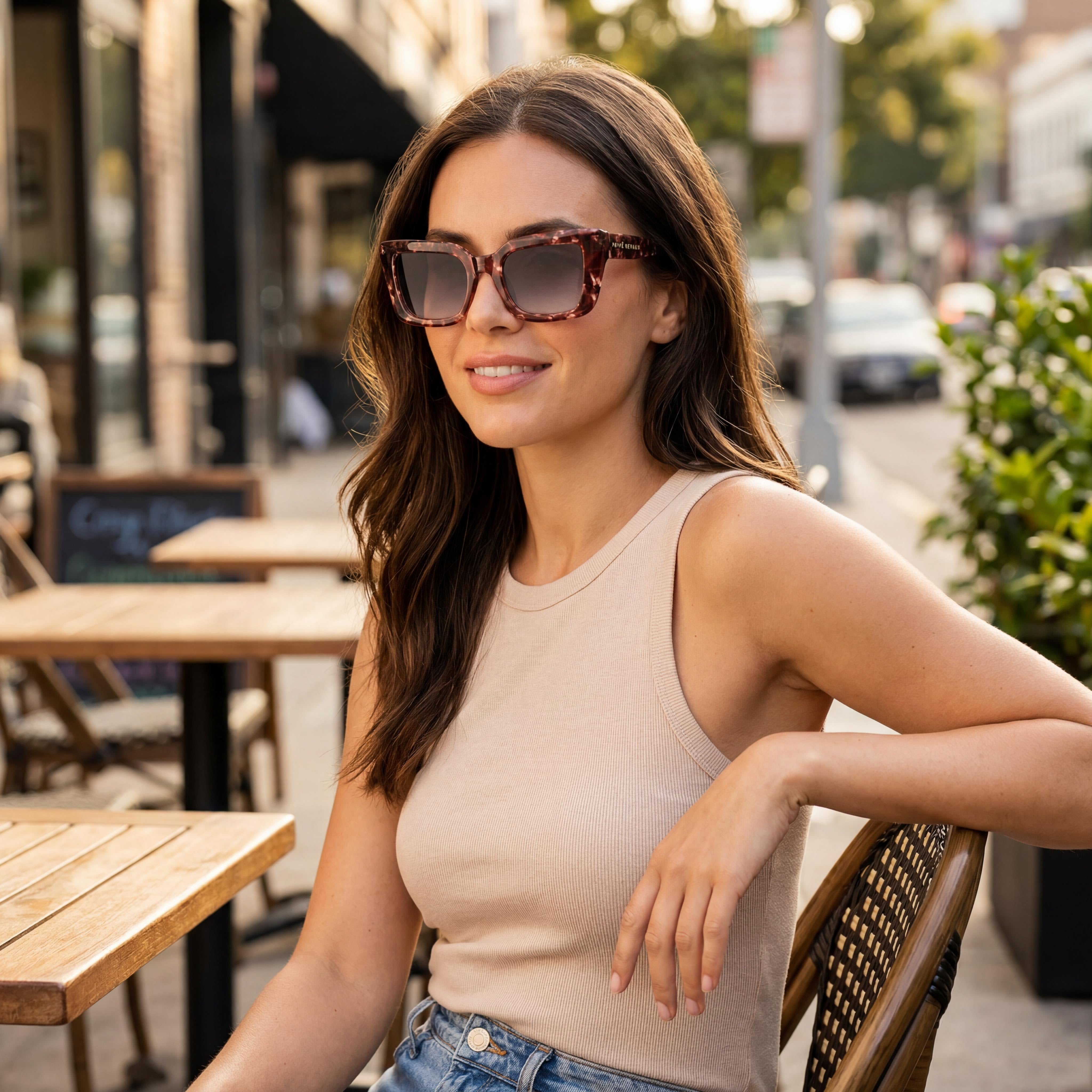 PRIVÉ REVAUX Classic Unisex Sunglasses with Blush Tort Frame, Nude Havana Lenses, UV Protection, 50mm, Photo 4