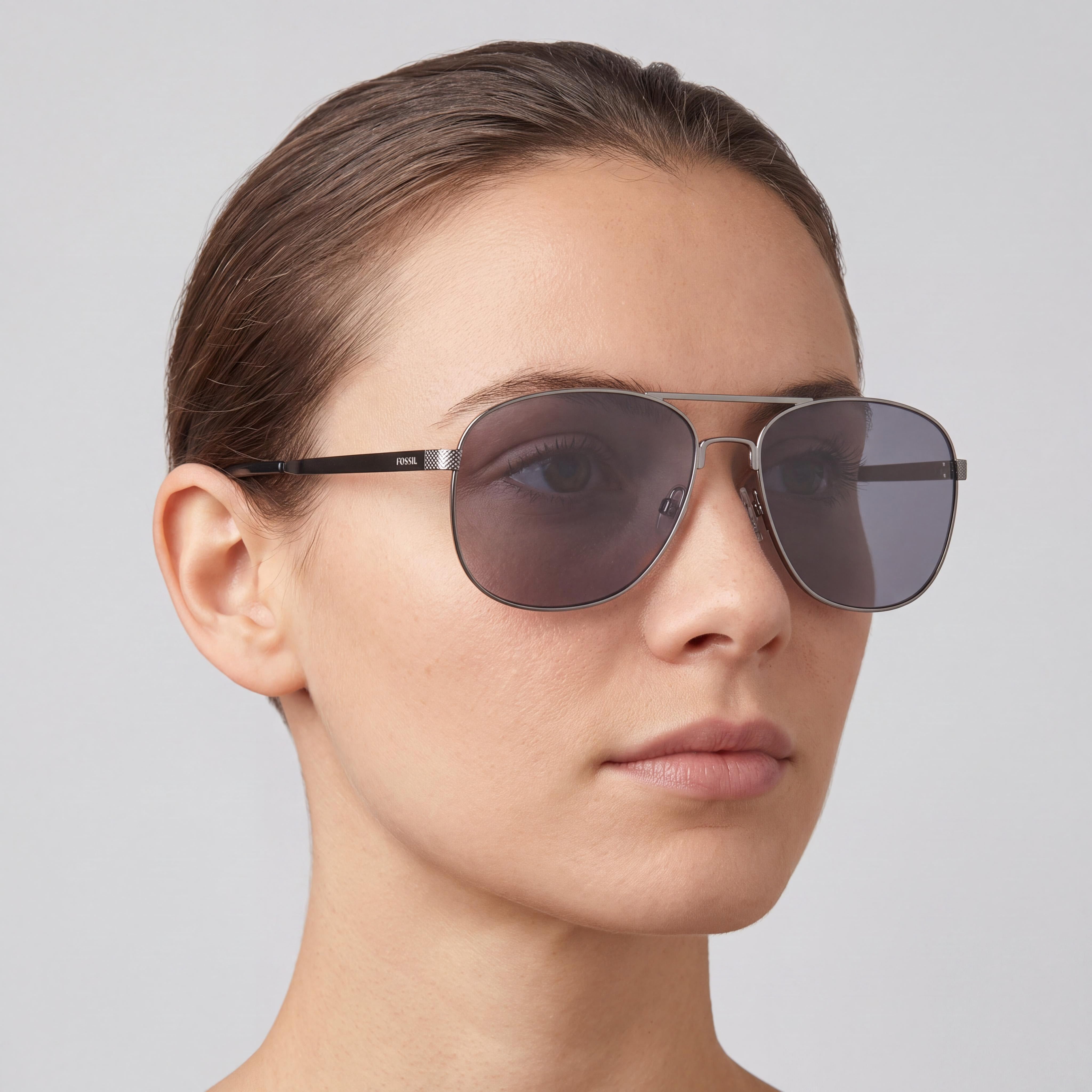Fossil Women's Square Stainless Steel Sunglasses Matte Dark Ruthenium 100% UV Protection 60mm, Photo 4