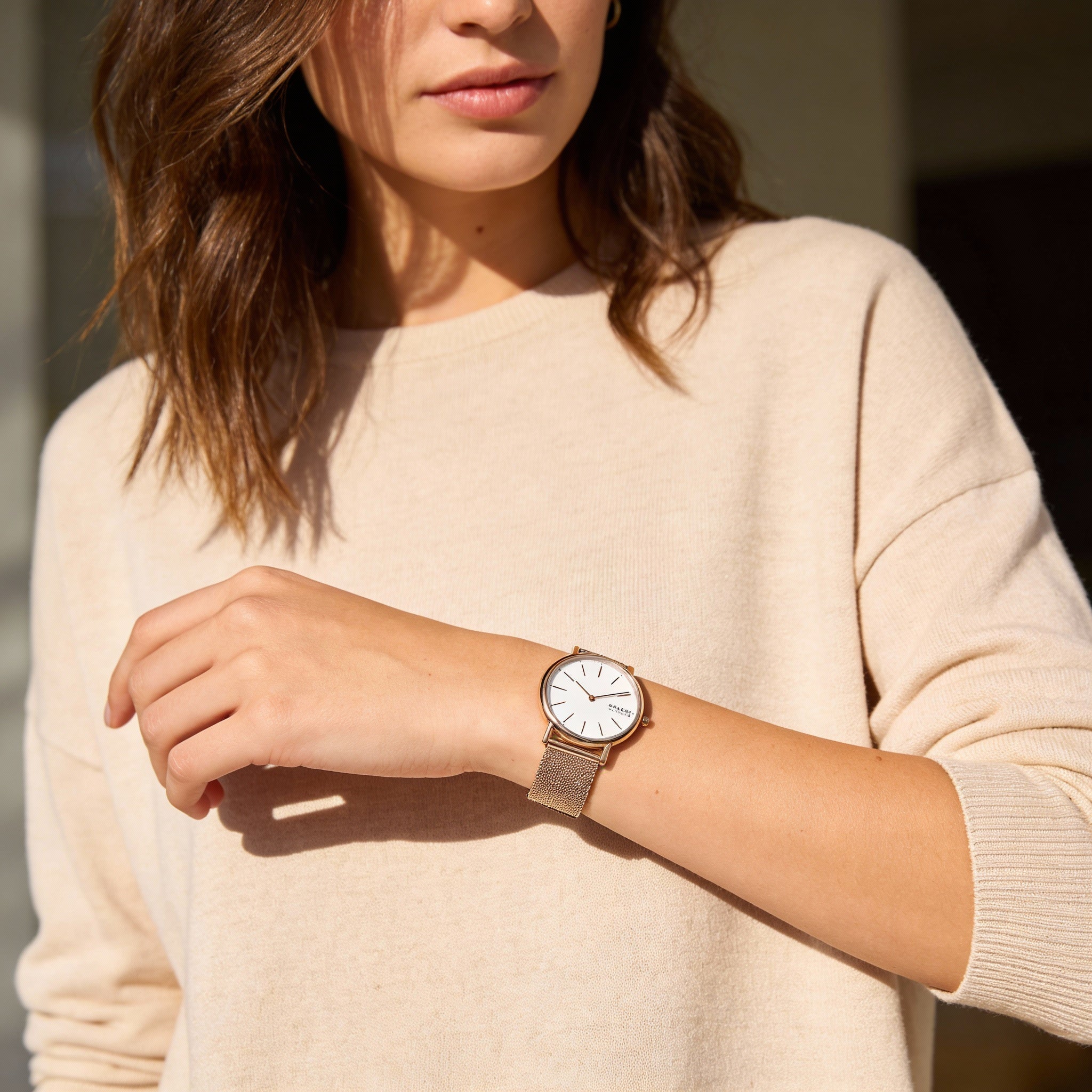 SKAGEN DENMARK Reloj para mujer Signatur SKW2694 con esfera blanca en tono oro rosa y malla de acero inoxidable de 30 mm, Photo 4