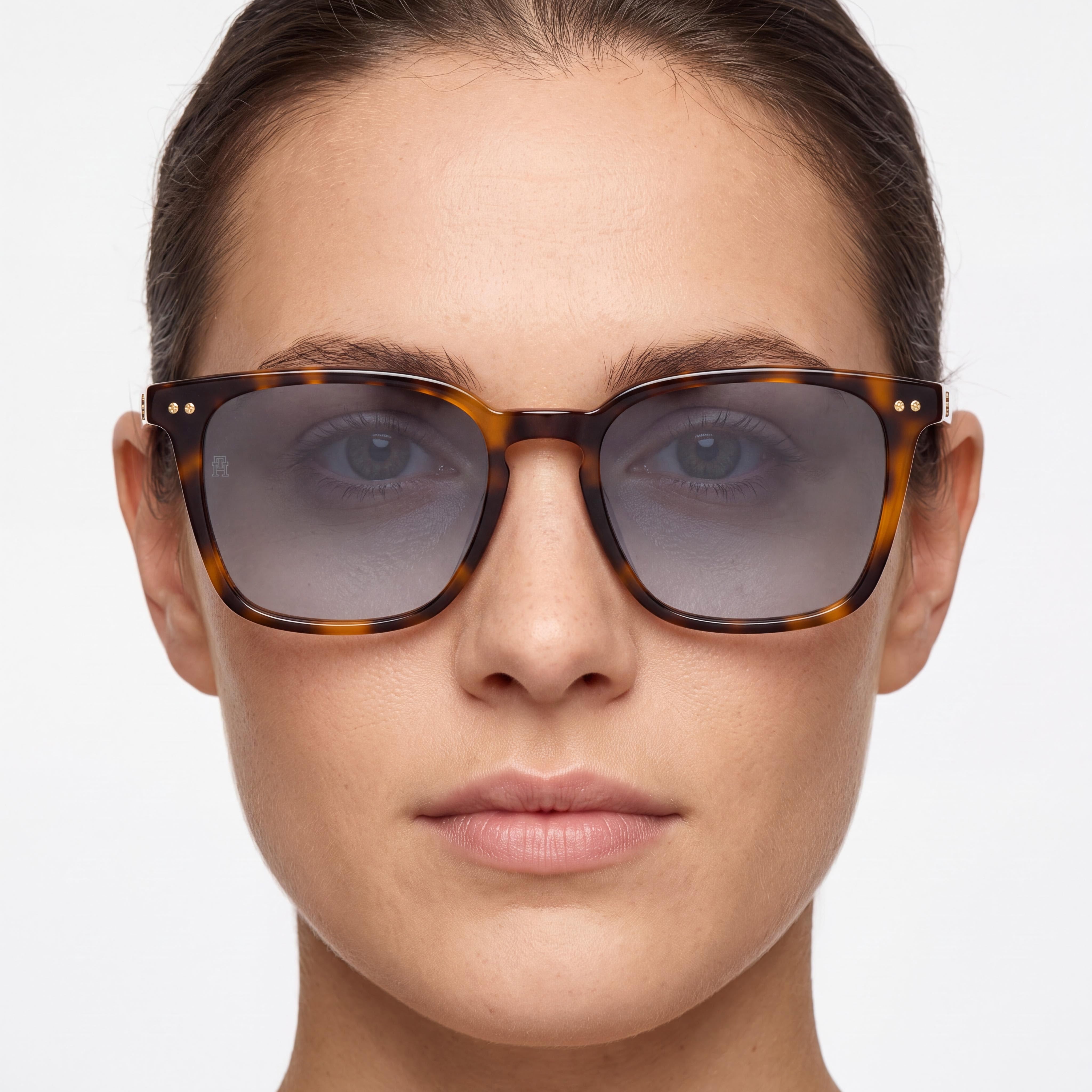 Tommy Hilfiger Th 2158/S Rectangular Women's UV Protection Sunglasses, Dark Havana Dark Blue Shaded Acetate, 52mm, Photo 3