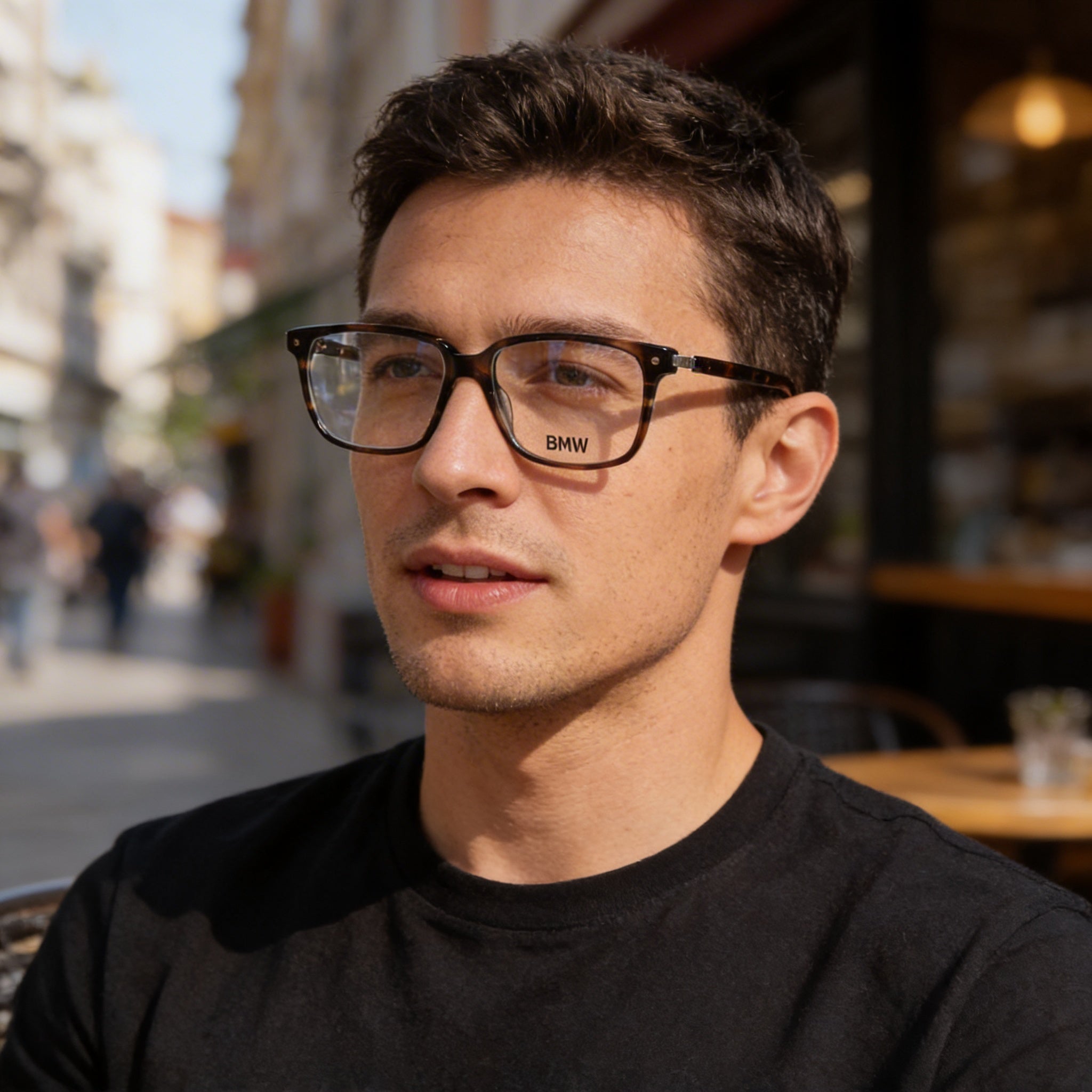 BMW Casual Collection Men's Gray Plastic Full-Rim Rectangle Eyeglasses with Transparent Lenses, Size 56-15-145mm, Photo 6
