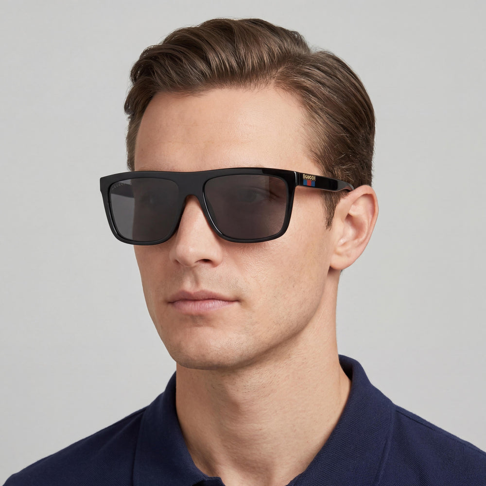 Gucci Gucci Logo GG0748S Men's Black Injected Plastic Square UV Protection Non-Polarized Sunglasses 59mm