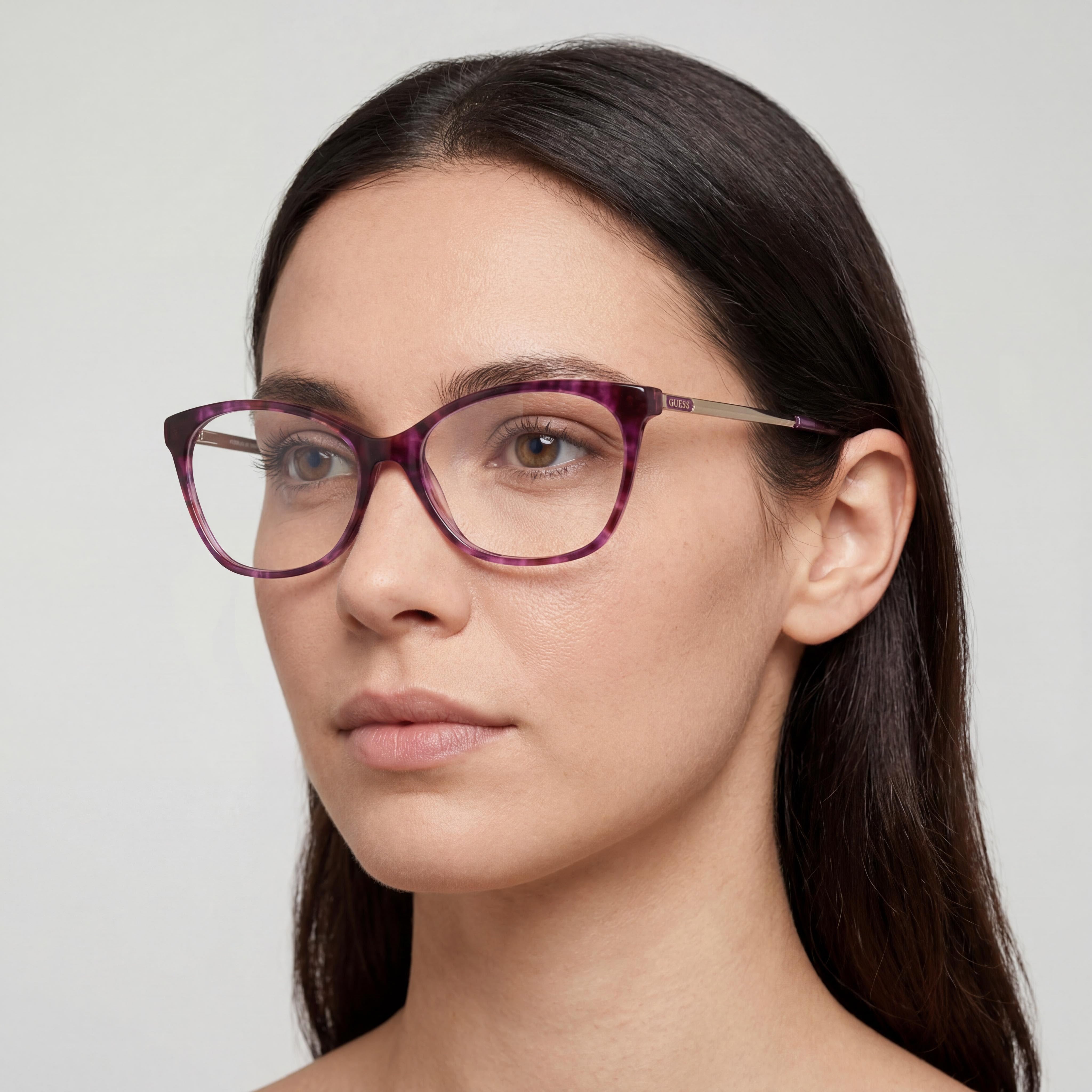 GUESS Trendy Women's Violet Havana Plastic Frame Eyeglasses with Polycarbonate Lenses, 53mm Lens, 16mm Bridge, 140mm Temple, Photo 3