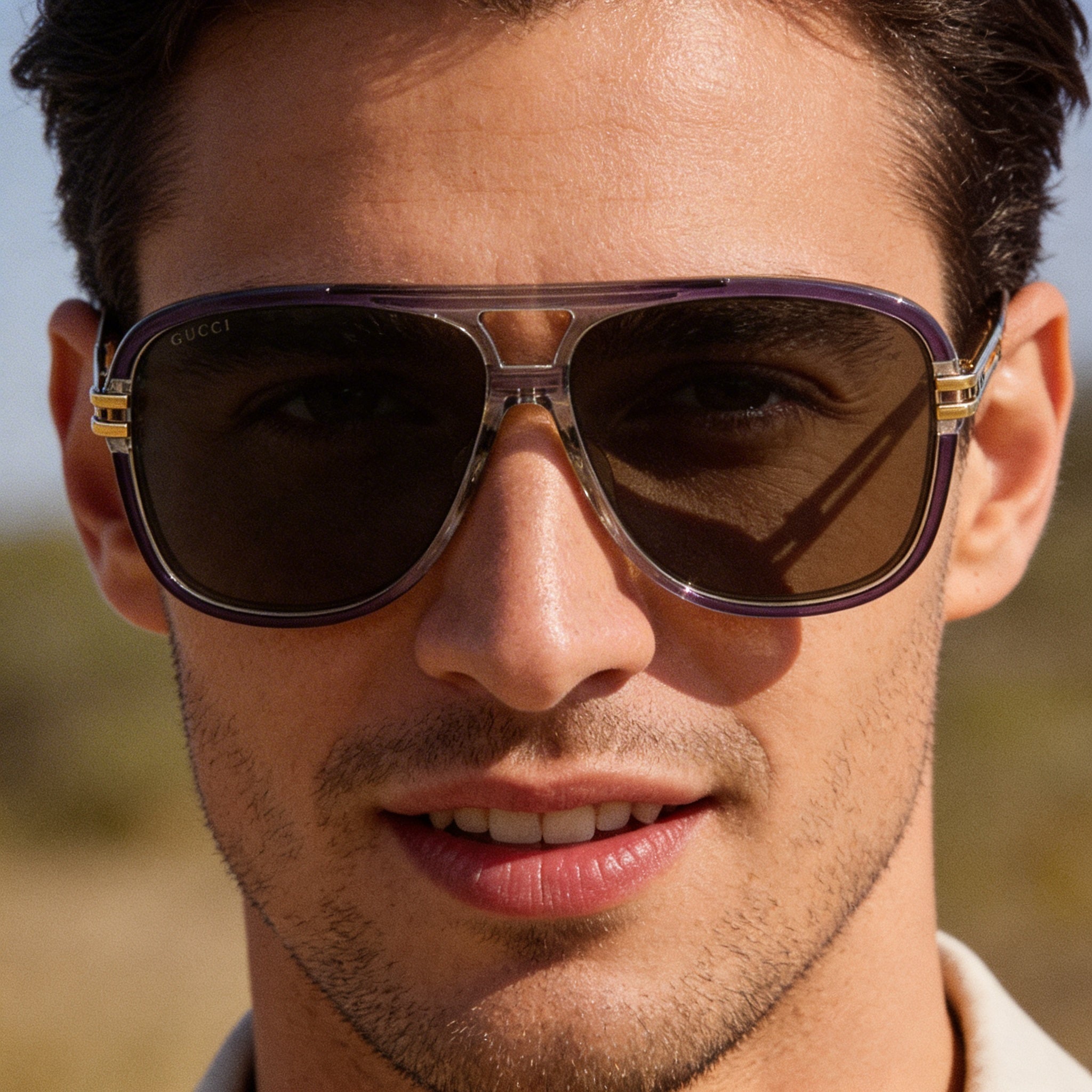 Gafas de sol Gucci Gg1105s 001 para hombre, montura de plástico gris dorado y gris, protección UV, graduadas, 63 mm, Photo 3