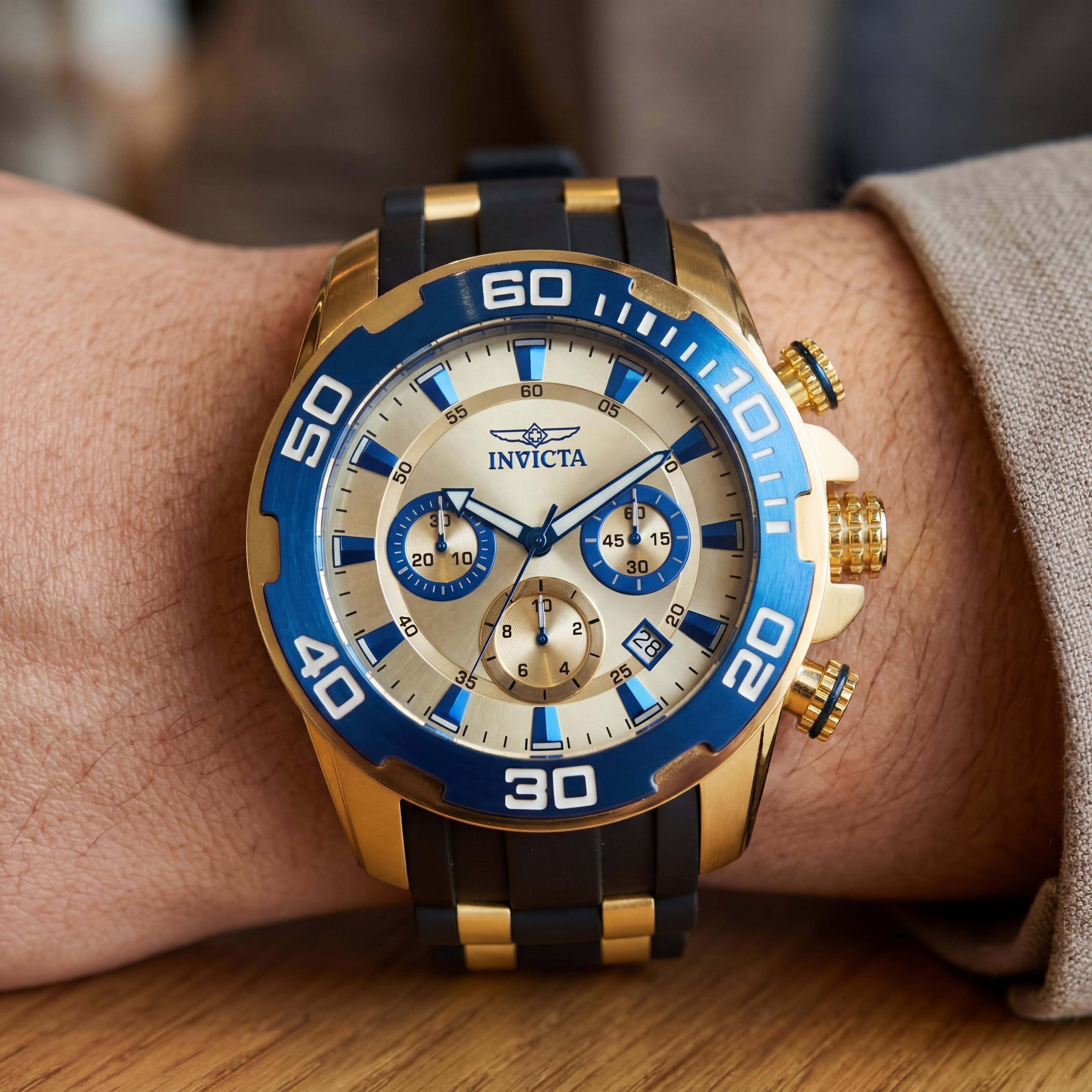 Invicta Pro Diver - Reloj de Cuarzo Cronógrafo con Fecha Unisex SCUBA, Dorado, 50 mm, Photo 4