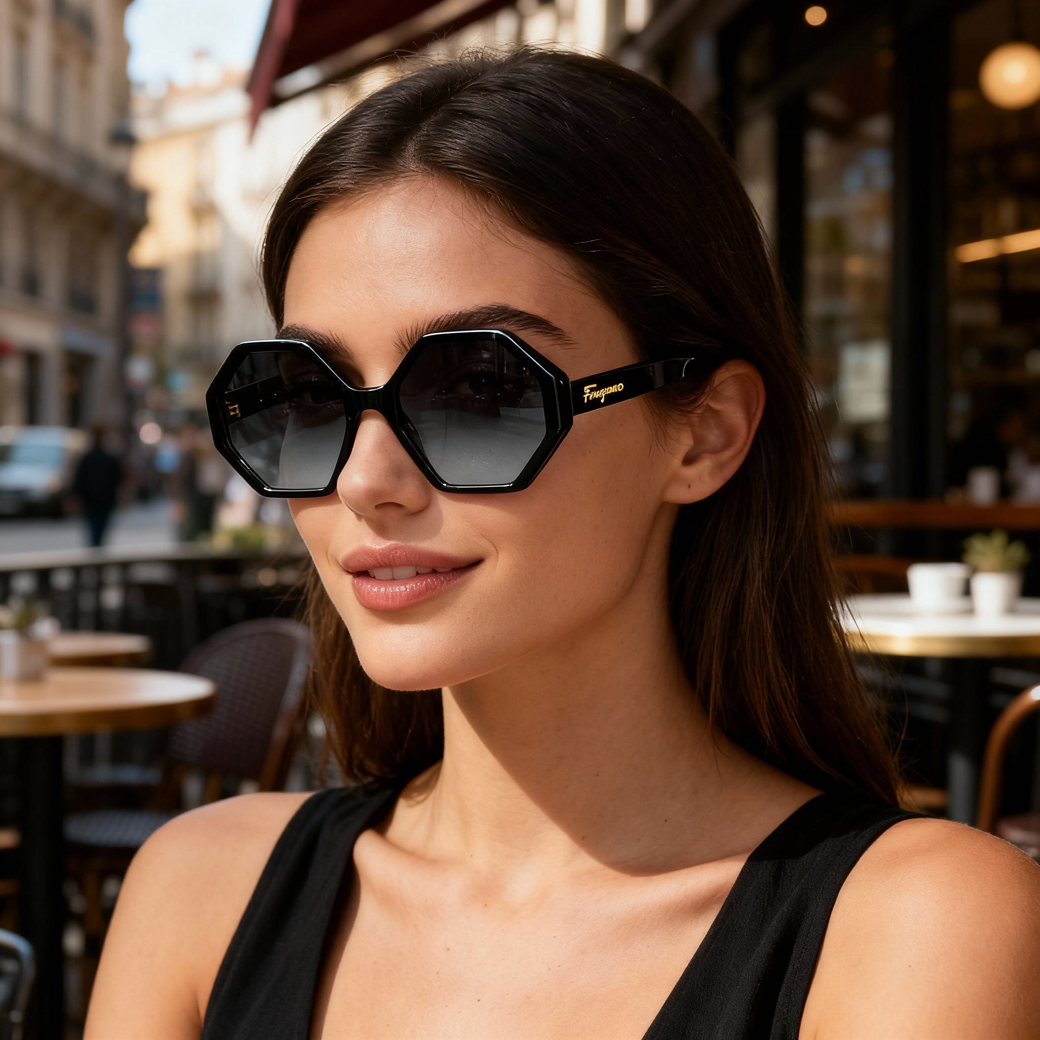 Salvatore Ferragamo Classic Women's Black Acetate Hexagonal Grey Gradient Non-Polarized Sunglasses 55-20-140mm, Photo 4