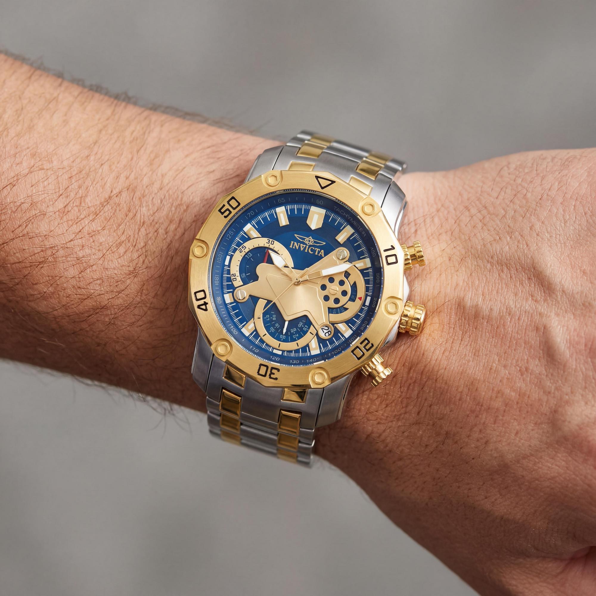 Reloj Invicta Pro Diver SCUBA con cronógrafo de cuarzo, acero inoxidable bicolor, esfera azul, resistente al agua hasta 100 m, caja de 50 mm., Photo 4