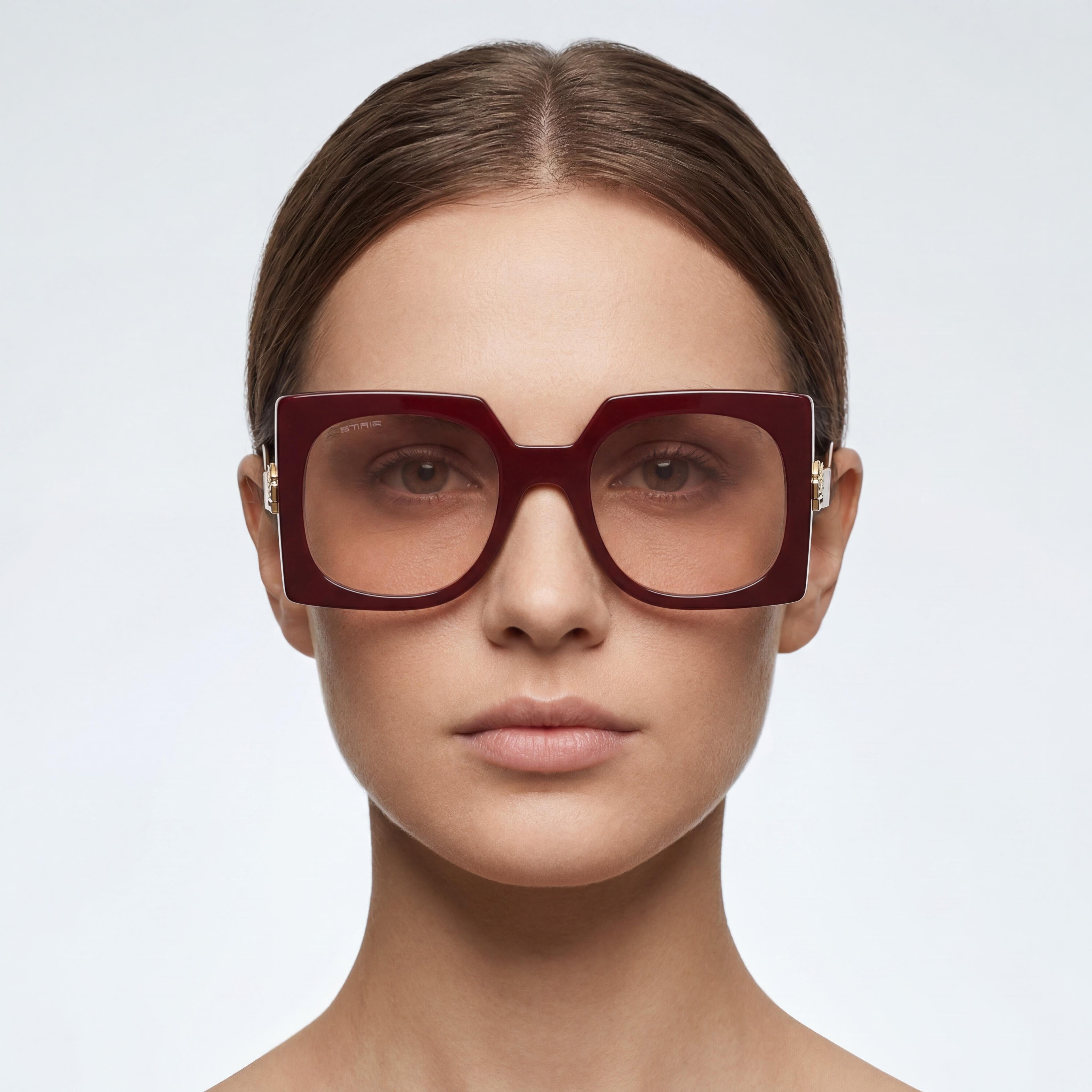 Gafas de sol de acetato Etro para mujer, estilo informal, color rojo vino, con lentes plateadas de destello rosa, talla 54-23-140, Photo 4