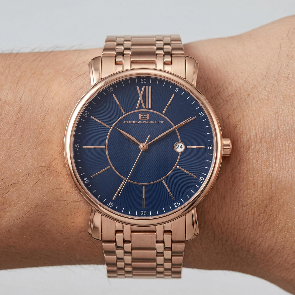 Reloj de cuarzo Oceanaut para hombre, caja y pulsera de acero inoxidable azul, cronógrafo, movimiento de cuarzo, resistente al agua.